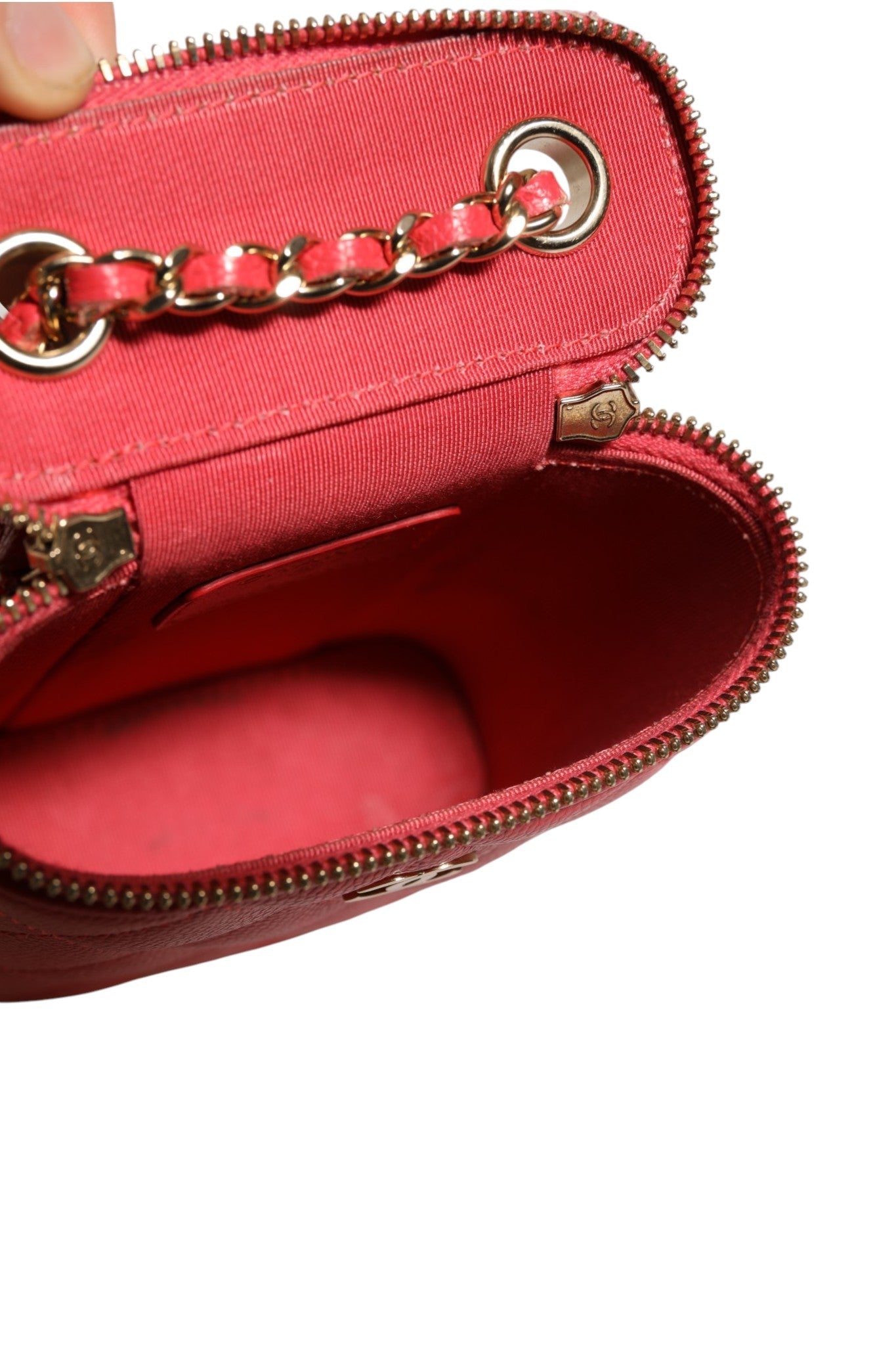 Chanel Red Caviar Quilted Small Vertical Coco Beauty Vanity Case with Chain - RIMODA