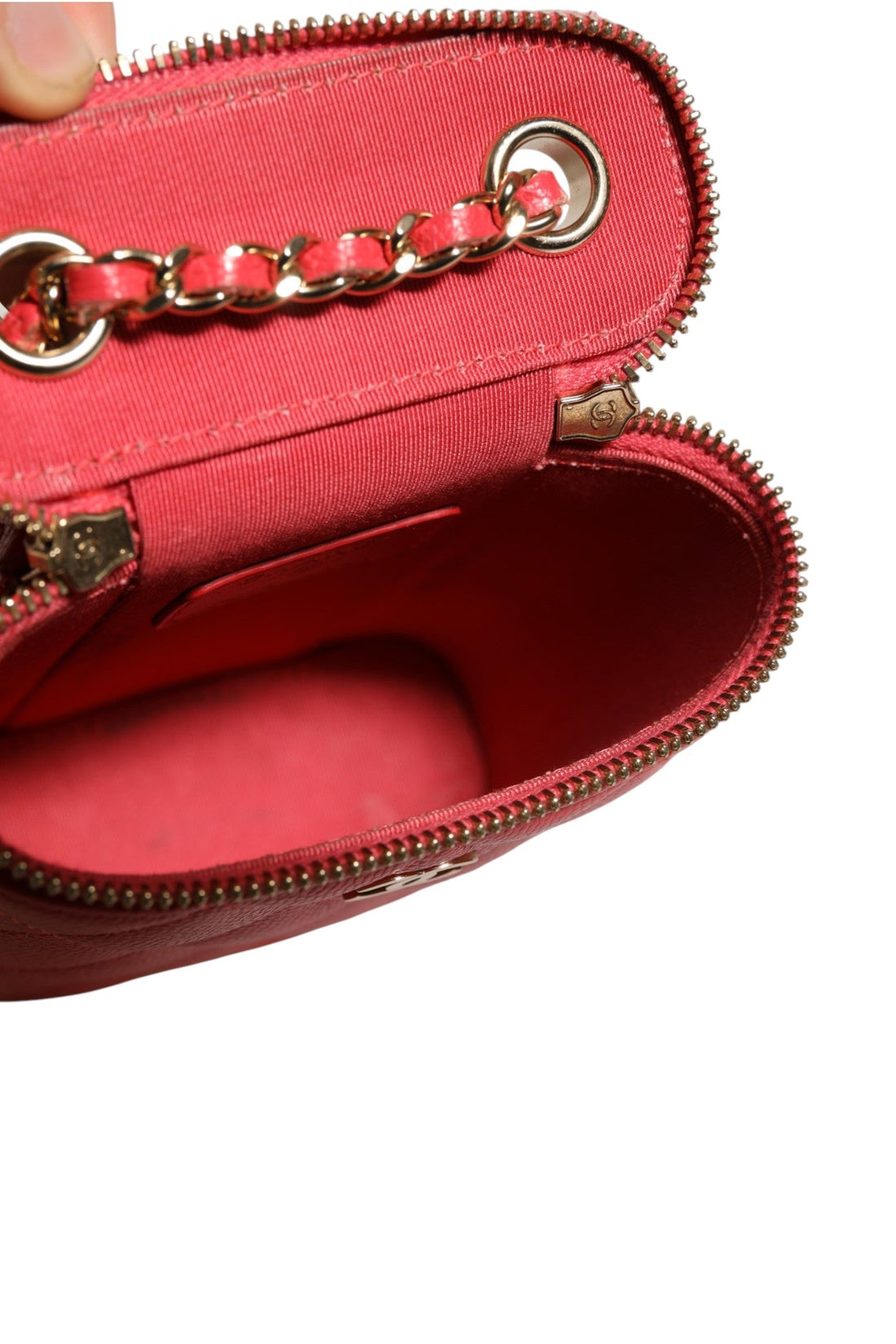 Chanel Red Caviar Quilted Small Vertical Coco Beauty Vanity Case with Chain - RIMODA