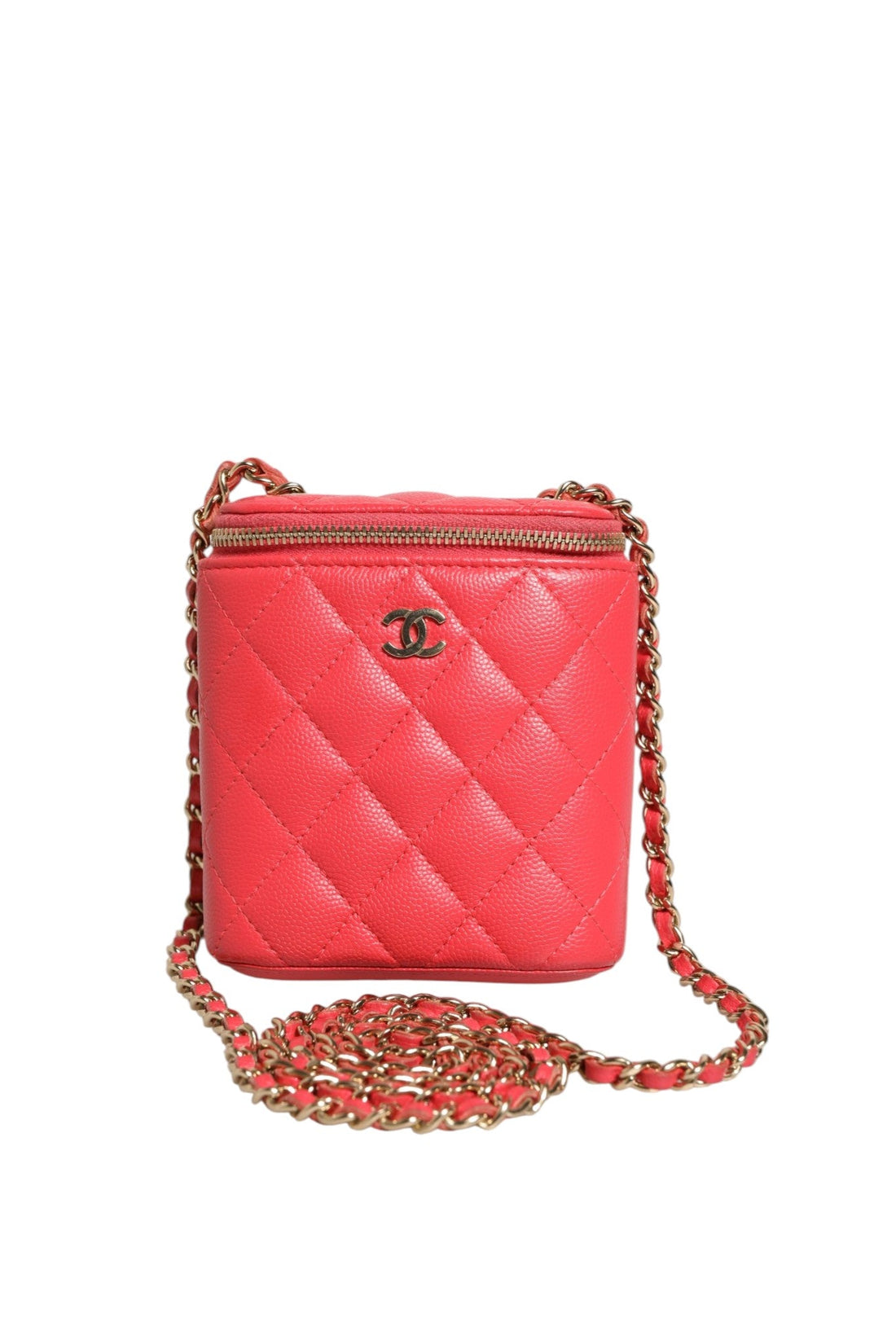 Chanel Red Caviar Quilted Small Vertical Coco Beauty Vanity Case with Chain - RIMODA