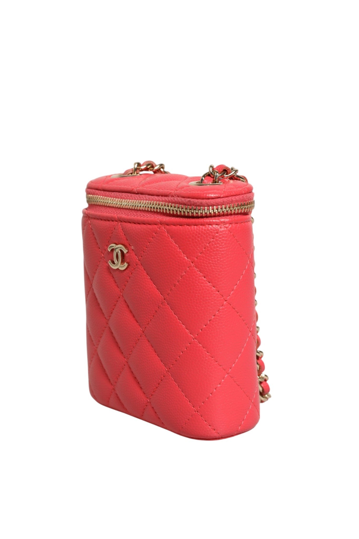 Chanel Red Caviar Quilted Small Vertical Coco Beauty Vanity Case with Chain - RIMODA