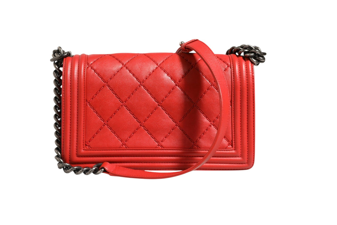 Chanel Red Diamond Stitch Calfskin Leather New Medium Boy Bag - RIMODA