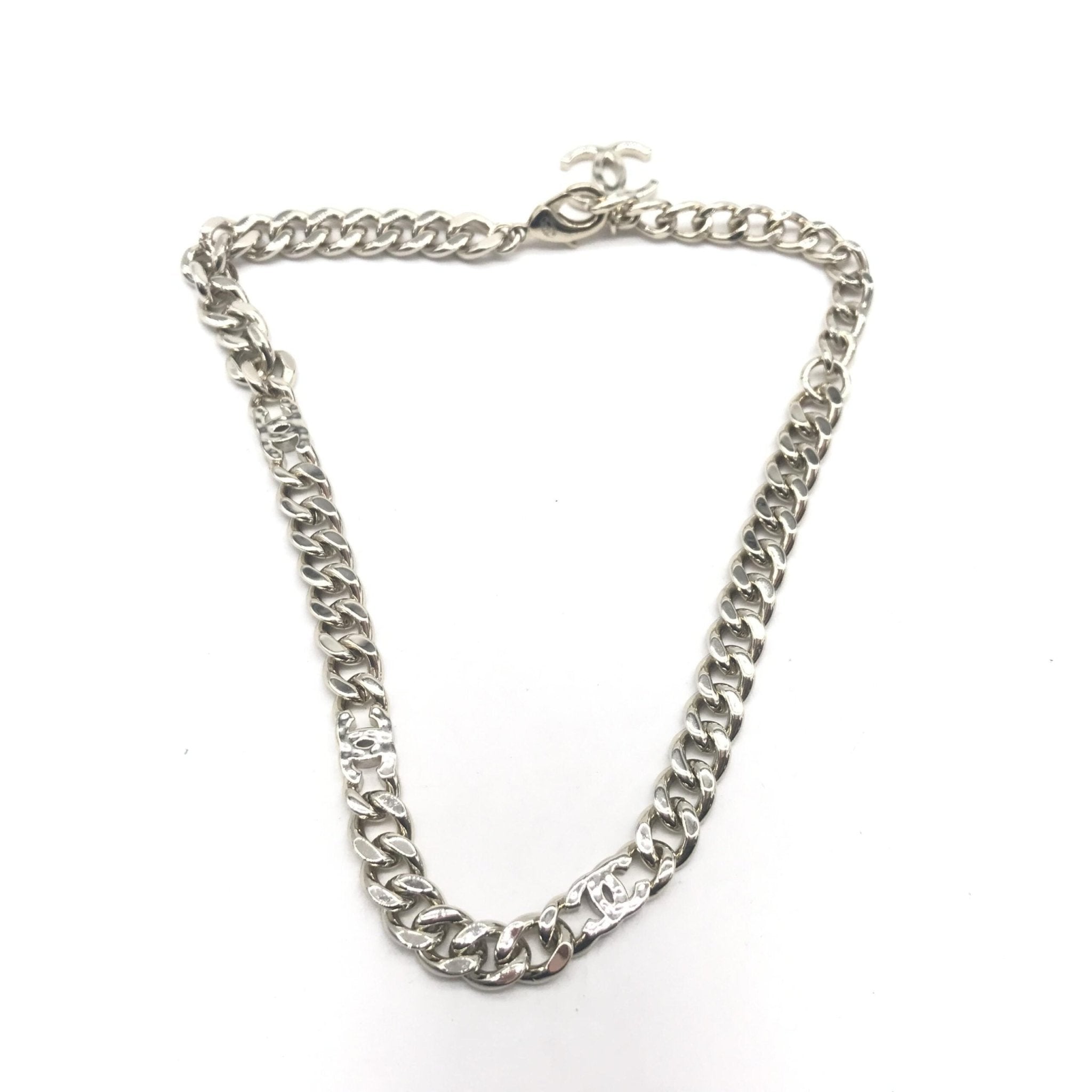 Chanel Silver Tone Curb Chain Link Necklace - RIMODA