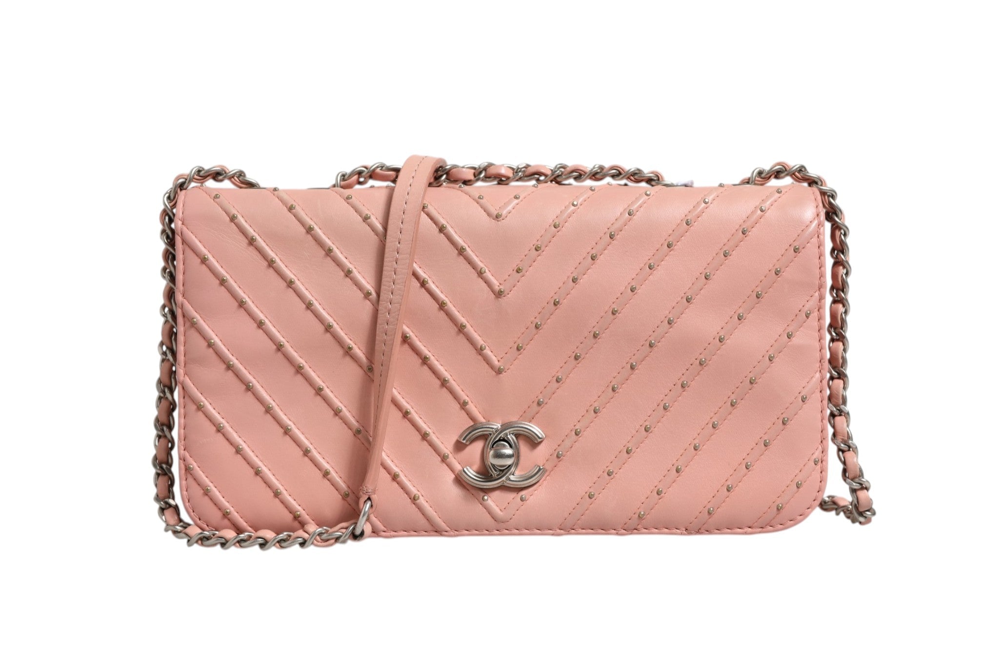 Chanel Small Classic Double Flap Bag Light Pink Chevron - RIMODA