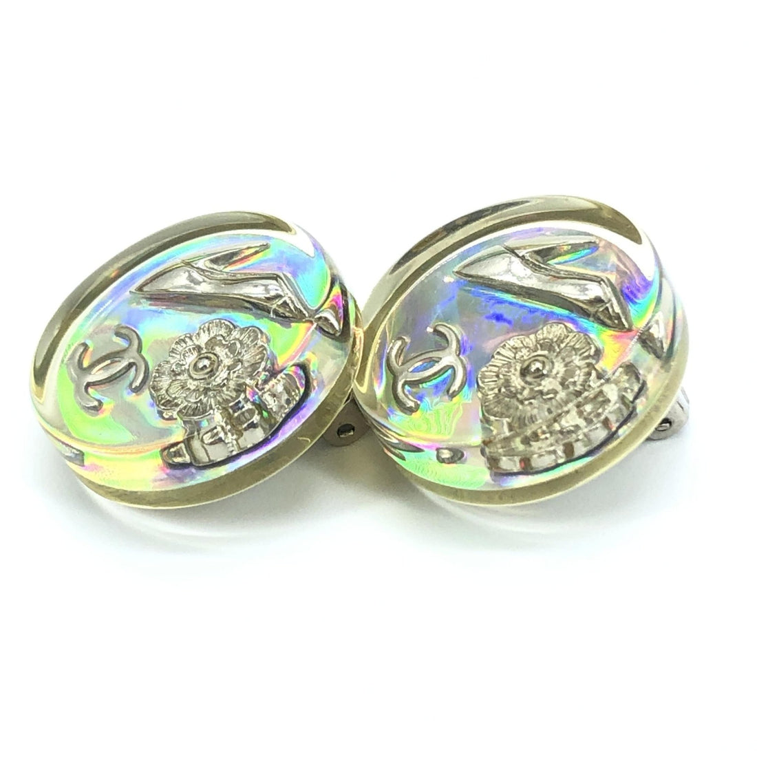 Chanel Vintage Holographic Logo Clip-On Earrings - RIMODA