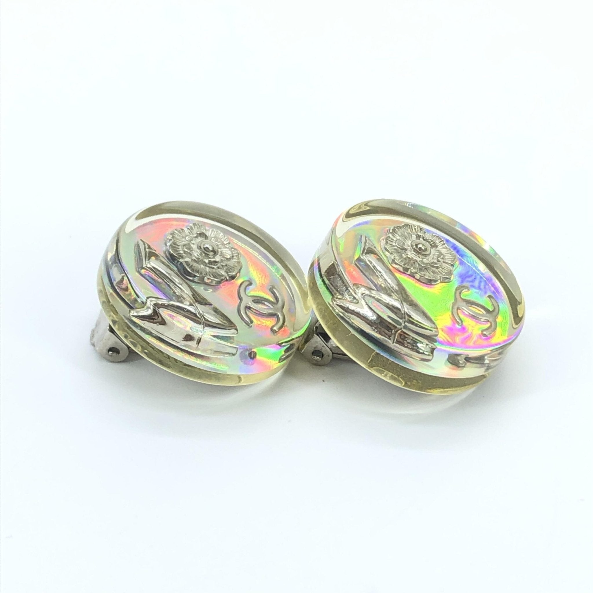 Chanel Vintage Holographic Logo Clip-On Earrings - RIMODA
