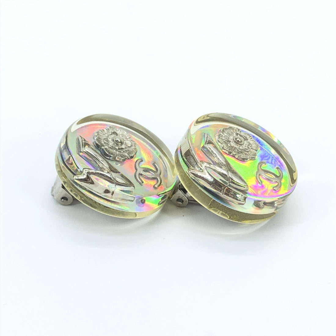 Chanel Vintage Holographic Logo Clip-On Earrings - RIMODA