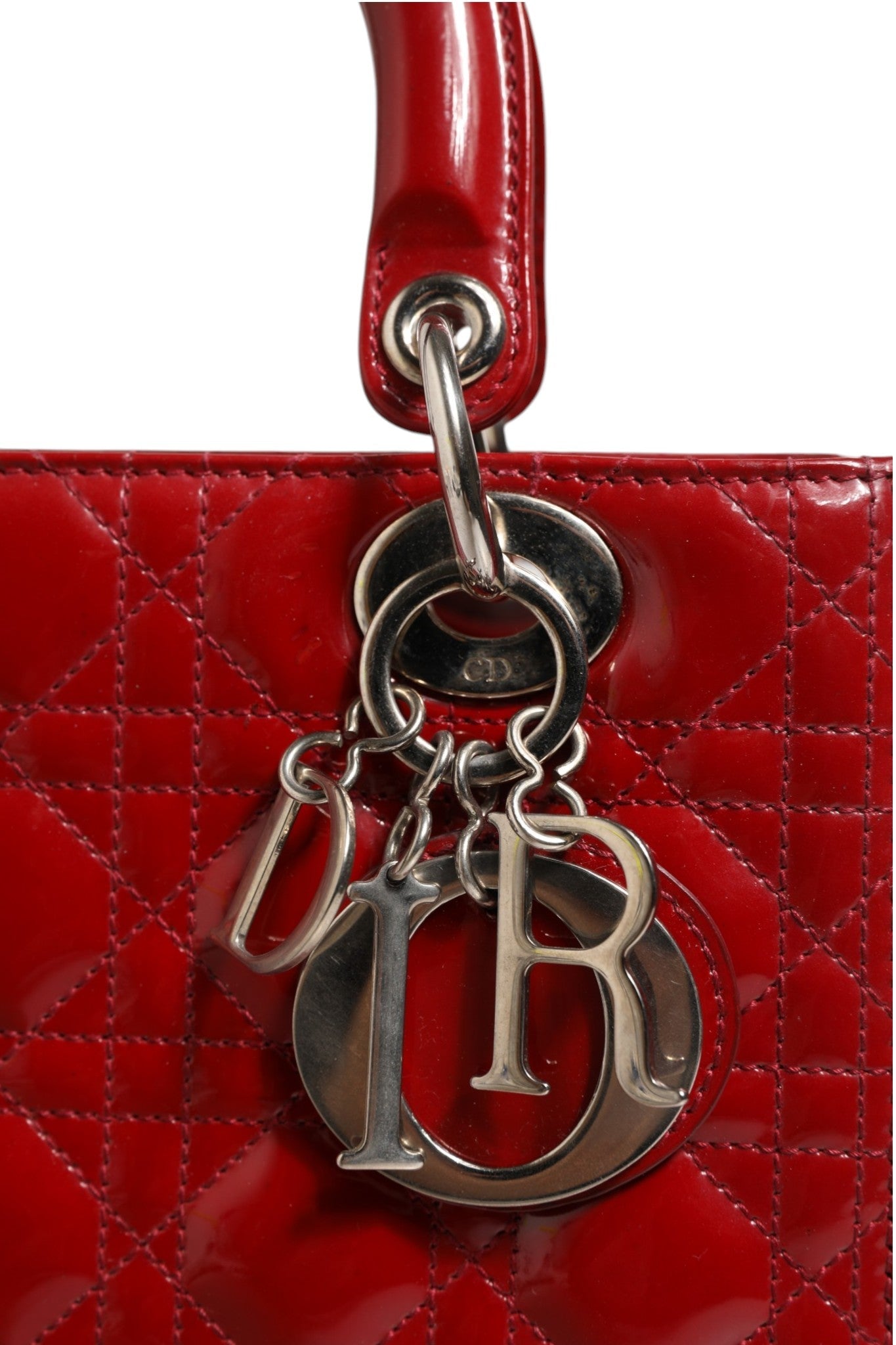 Christian Dior Cherry Red Patent Leather Cannage Quilting Small Lady Dior Bag - RIMODA