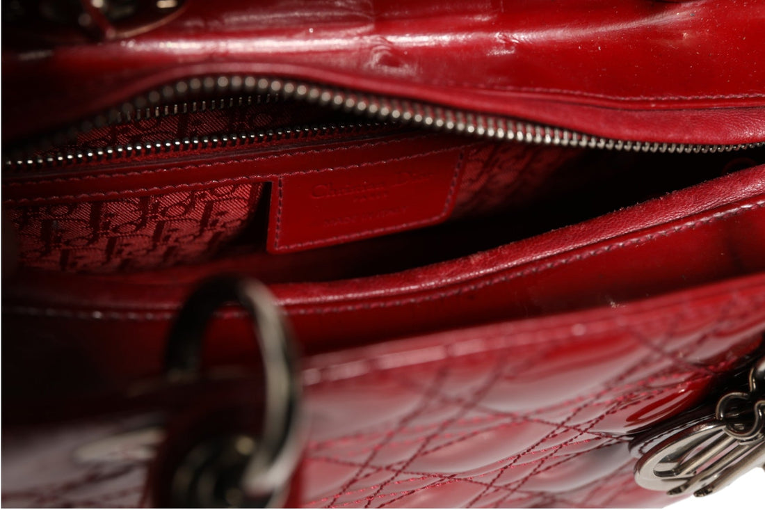 Christian Dior Cherry Red Patent Leather Cannage Quilting Small Lady Dior Bag - RIMODA