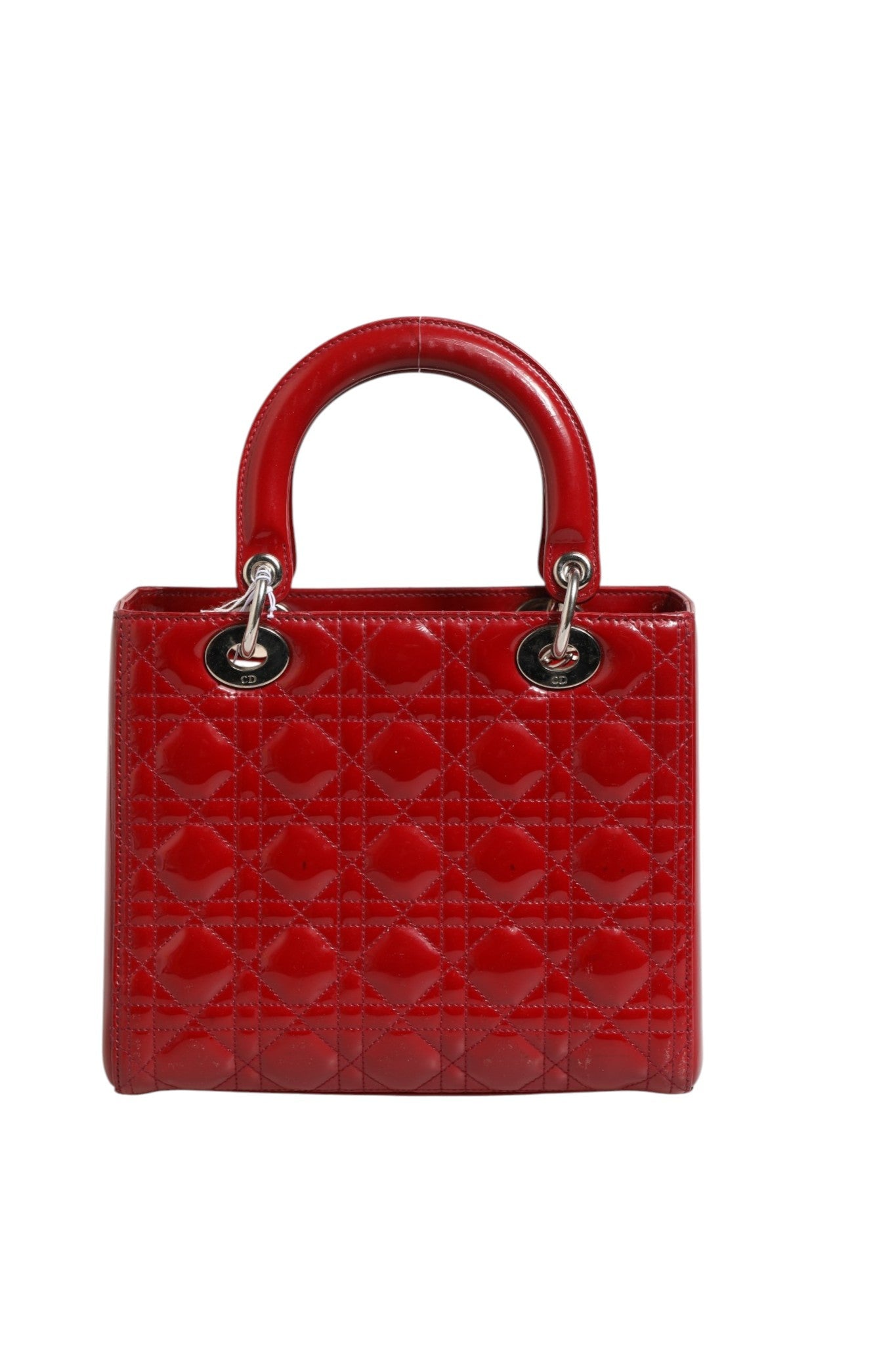 Christian Dior Cherry Red Patent Leather Cannage Quilting Small Lady Dior Bag - RIMODA
