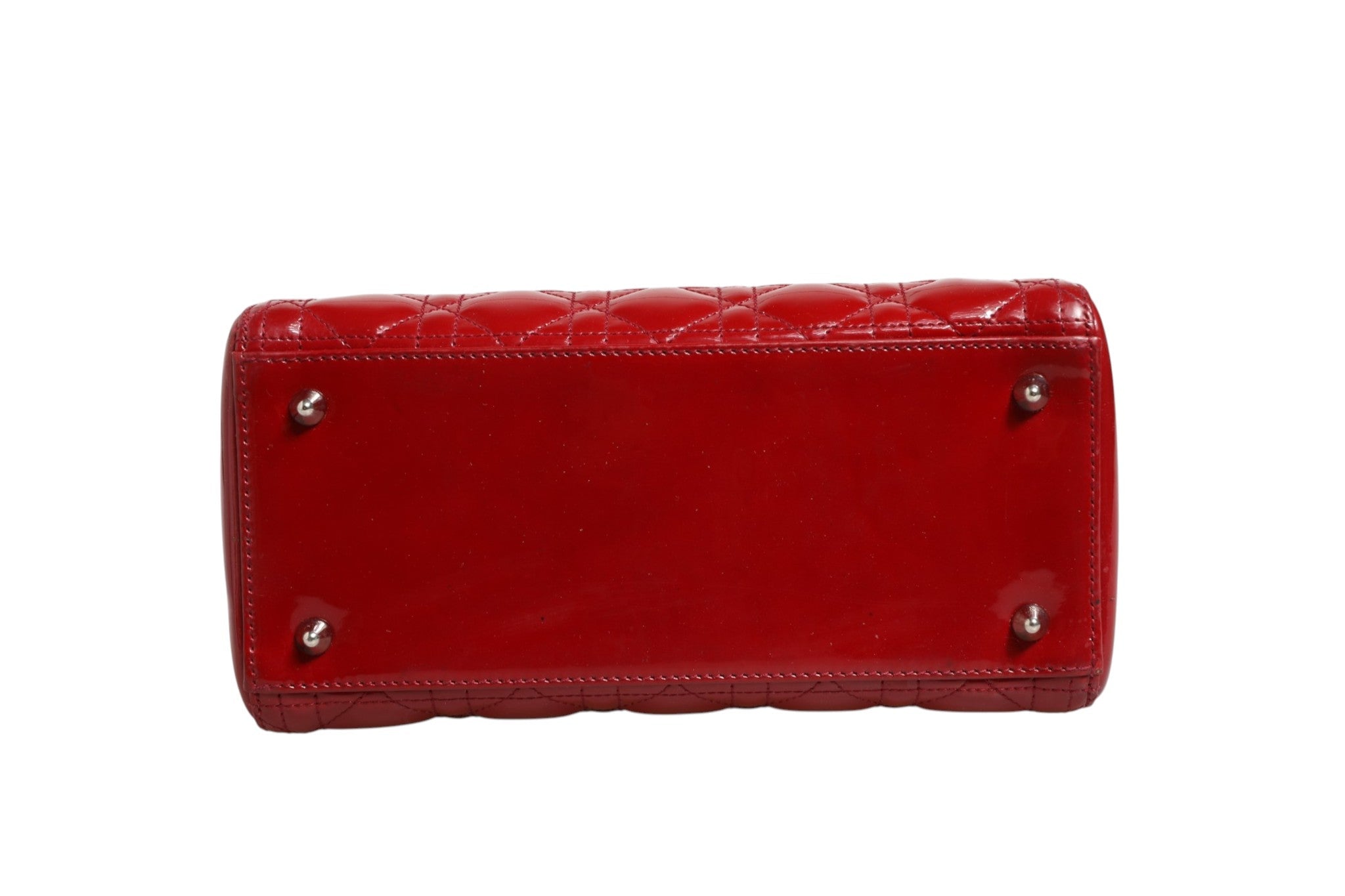 Christian Dior Cherry Red Patent Leather Cannage Quilting Small Lady Dior Bag - RIMODA