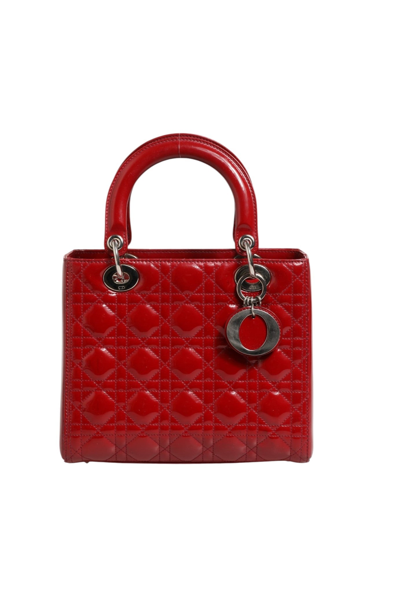 Christian Dior Cherry Red Patent Leather Cannage Quilting Small Lady Dior Bag - RIMODA
