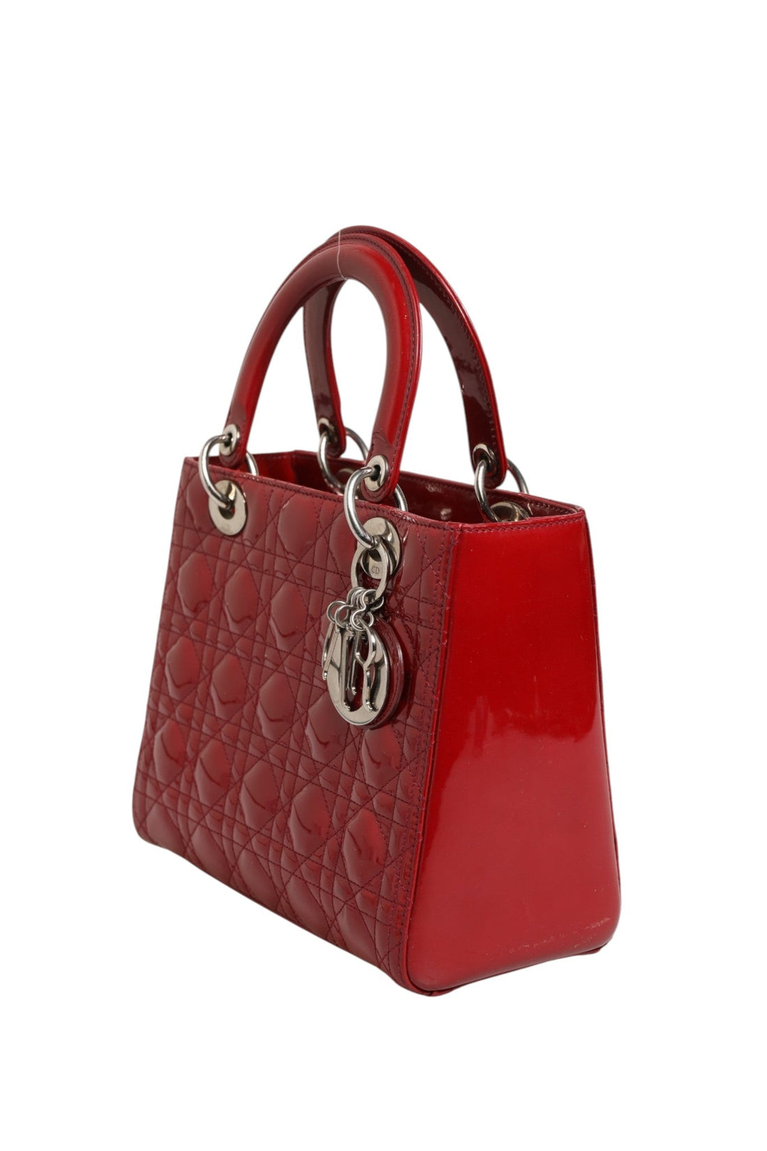 Christian Dior Cherry Red Patent Leather Cannage Quilting Small Lady Dior Bag - RIMODA
