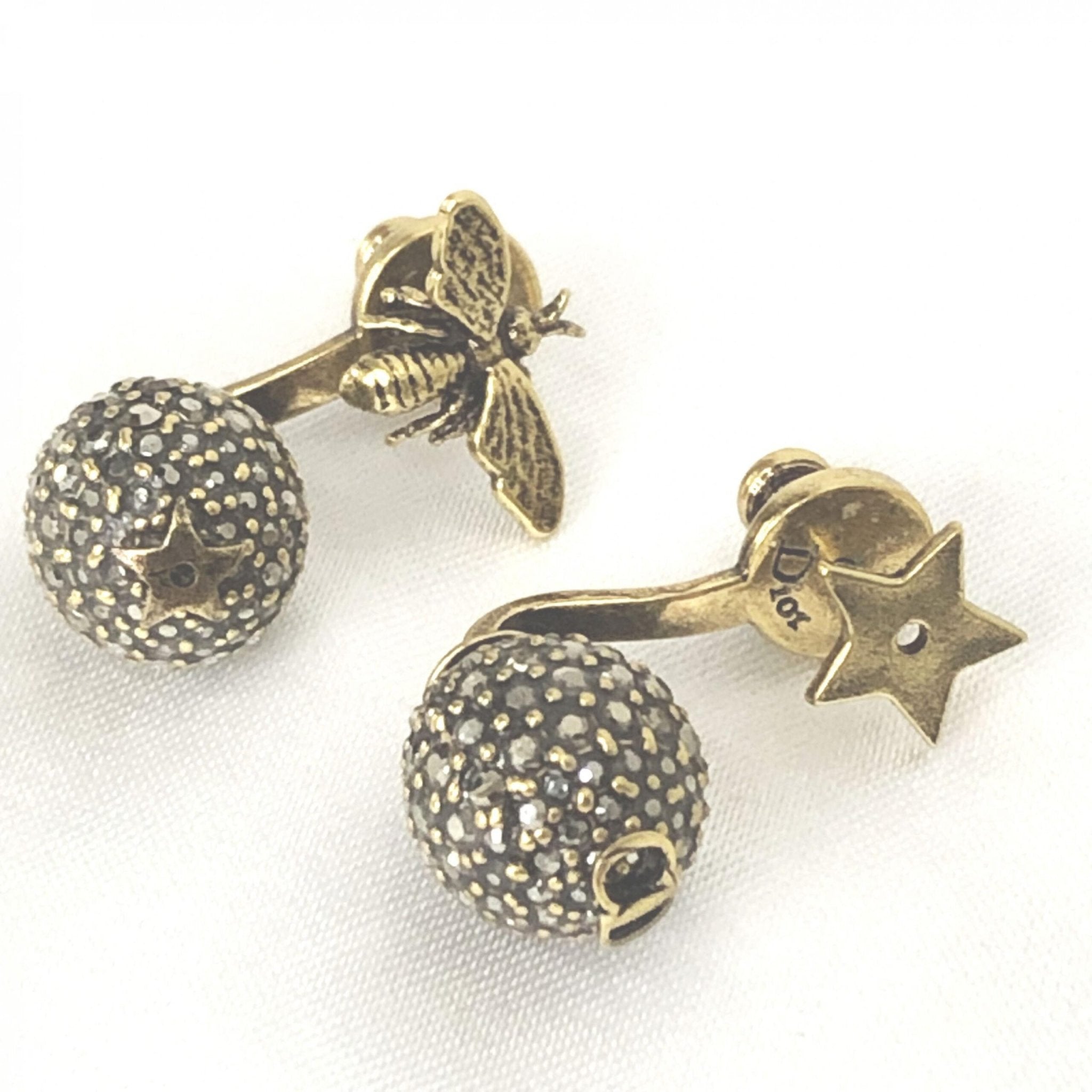 Christian Dior Crystal Embellished Metal Bee Earrings - RIMODA