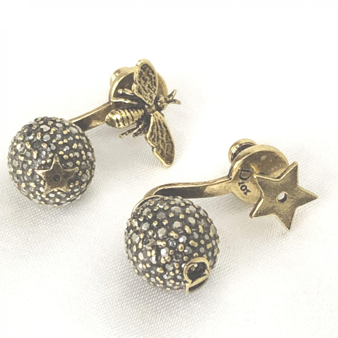 Christian Dior Crystal Embellished Metal Bee Earrings - RIMODA