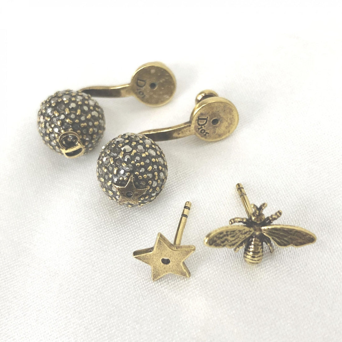 Christian Dior Crystal Embellished Metal Bee Earrings - RIMODA