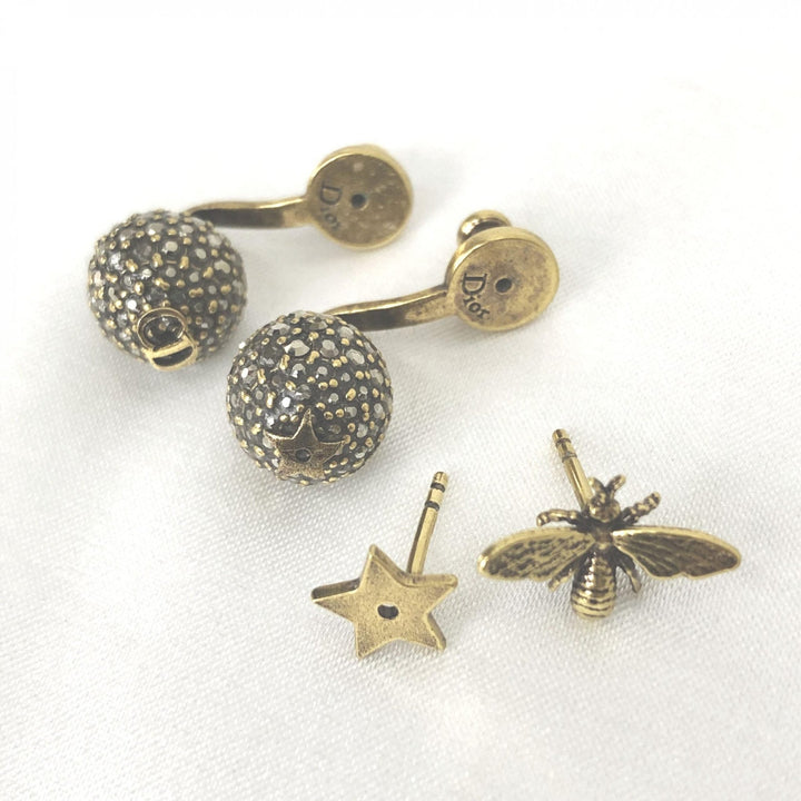 Christian Dior Crystal Embellished Metal Bee Earrings - RIMODA