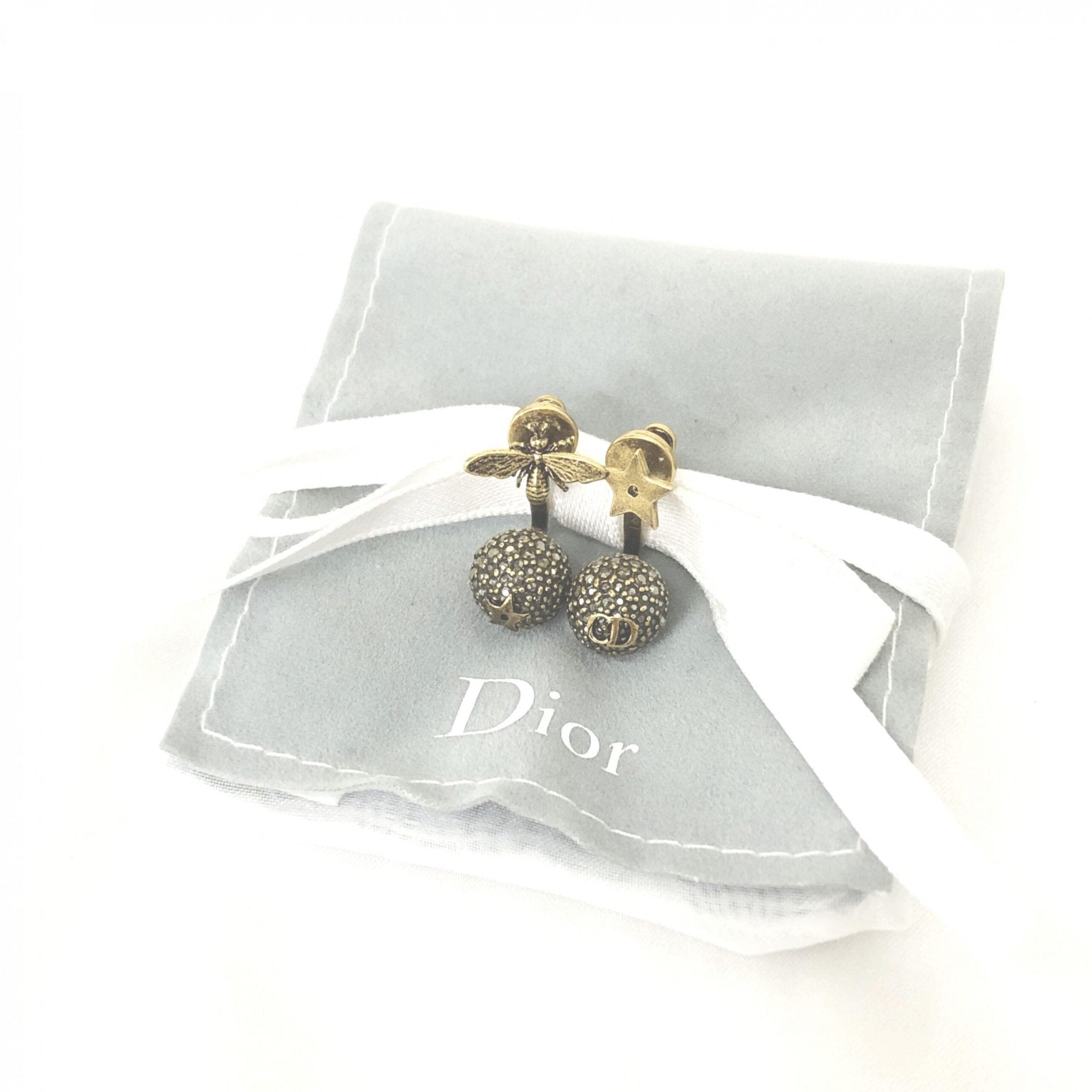 Christian Dior Crystal Embellished Metal Bee Earrings - RIMODA