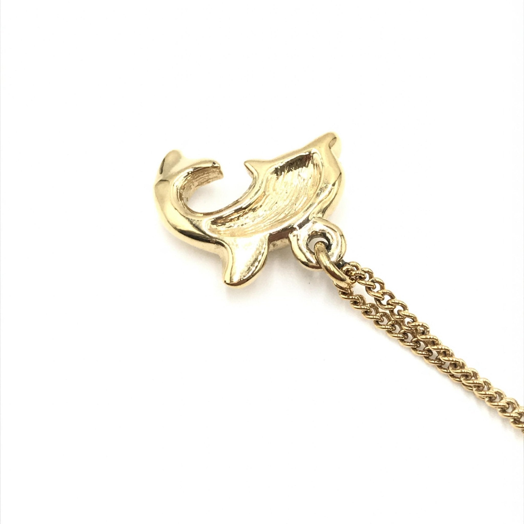 Christian Dior Dolphin Motif Rhinestone Gold Plated Necklace - RIMODA