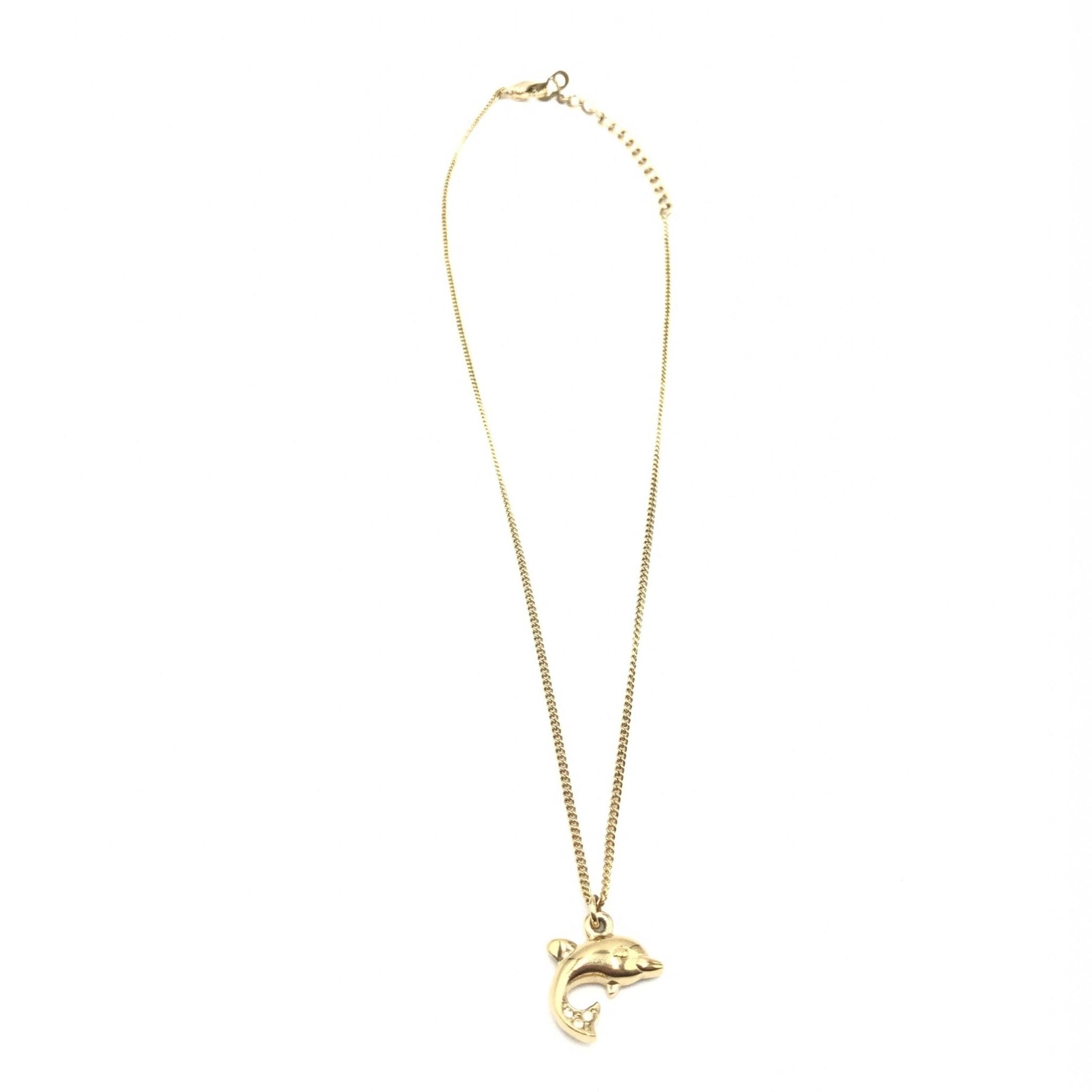 Christian Dior Dolphin Motif Rhinestone Gold Plated Necklace - RIMODA