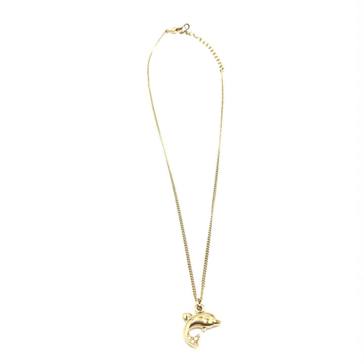 Christian Dior Dolphin Motif Rhinestone Gold Plated Necklace - RIMODA
