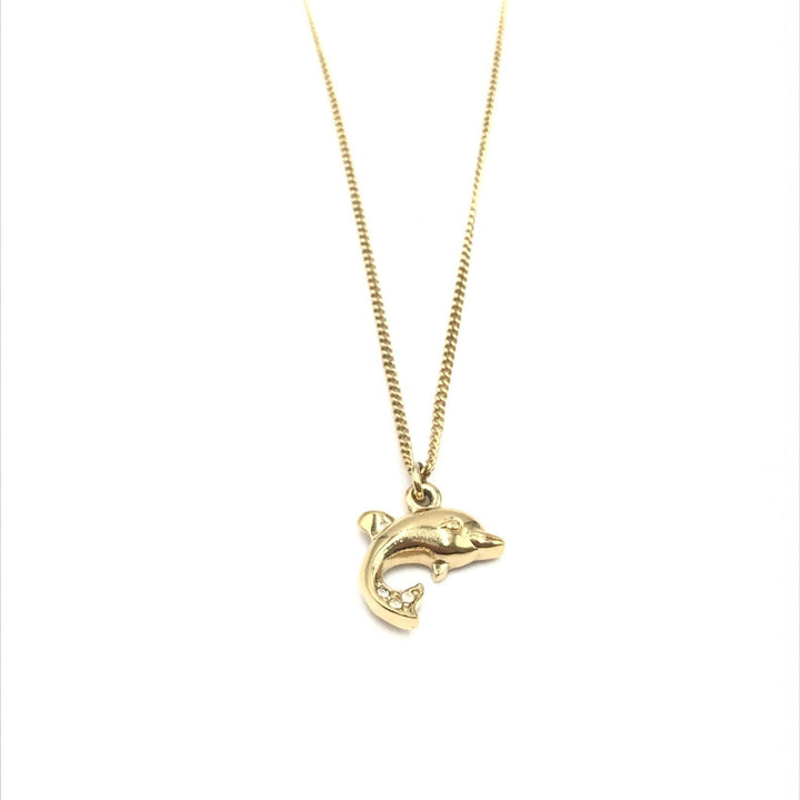 Christian Dior Dolphin Motif Rhinestone Gold Plated Necklace - RIMODA