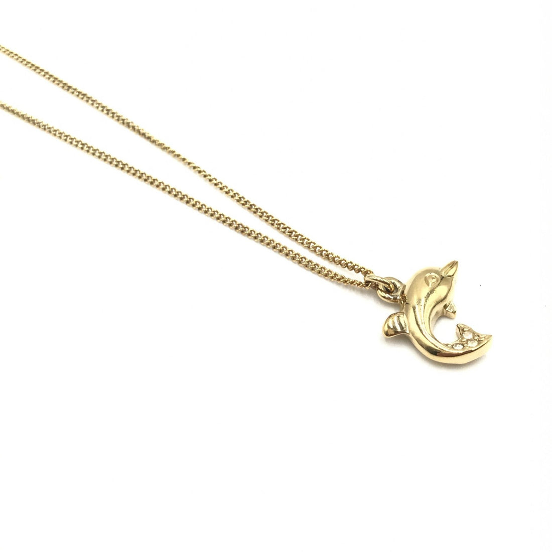 Christian Dior Dolphin Motif Rhinestone Gold Plated Necklace - RIMODA