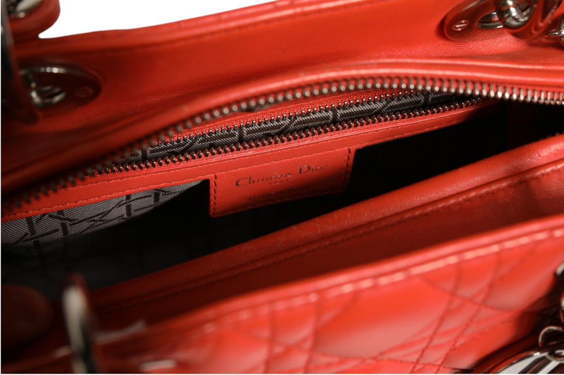 Christian Dior Orange Cannage Lambskin Leather Lady Dior Bag - RIMODA