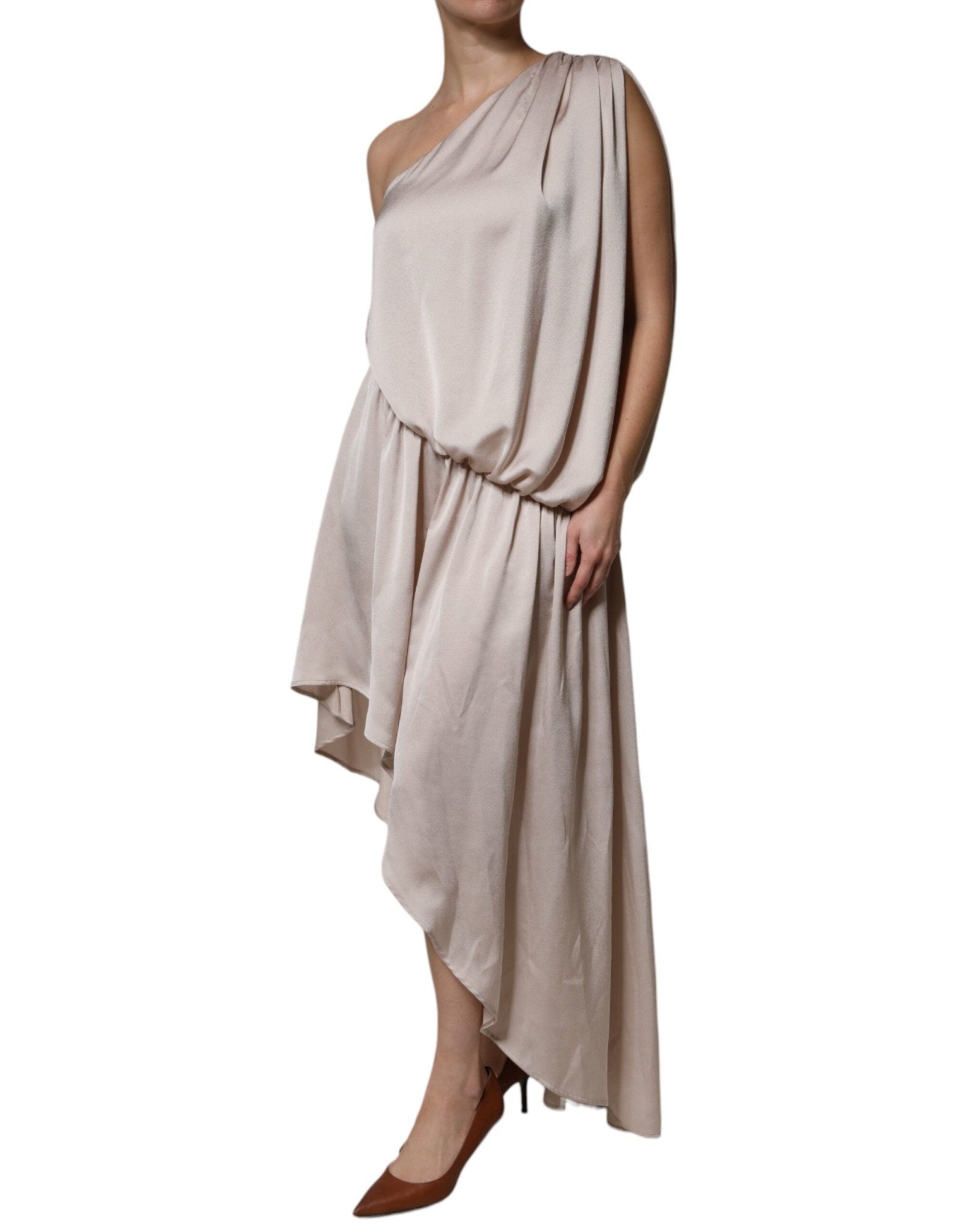 Christian Pellizzari Beige One Shoulder Asymmetric Drape Dress - RIMODA