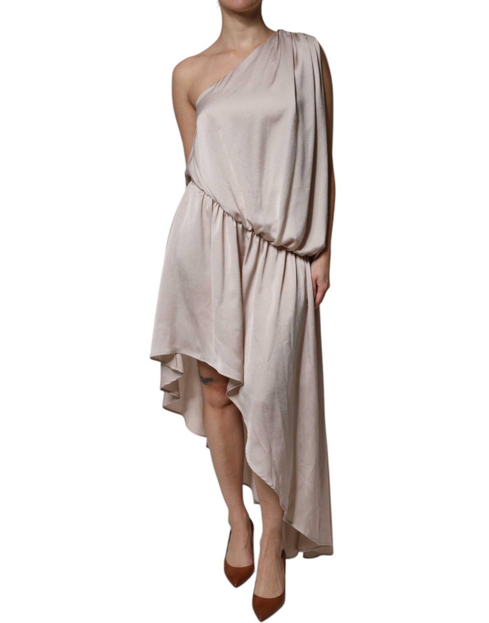 Christian Pellizzari Beige One Shoulder Asymmetric Drape Dress - RIMODA