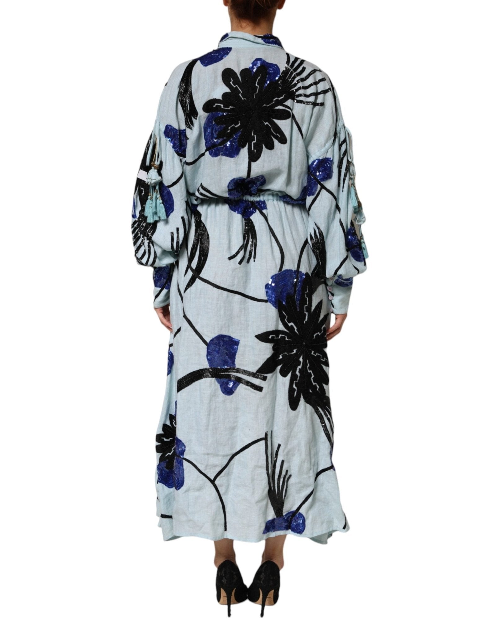 Christian Pellizzari Blue Sequin Embellished Shirt Maxi Dress - RIMODA