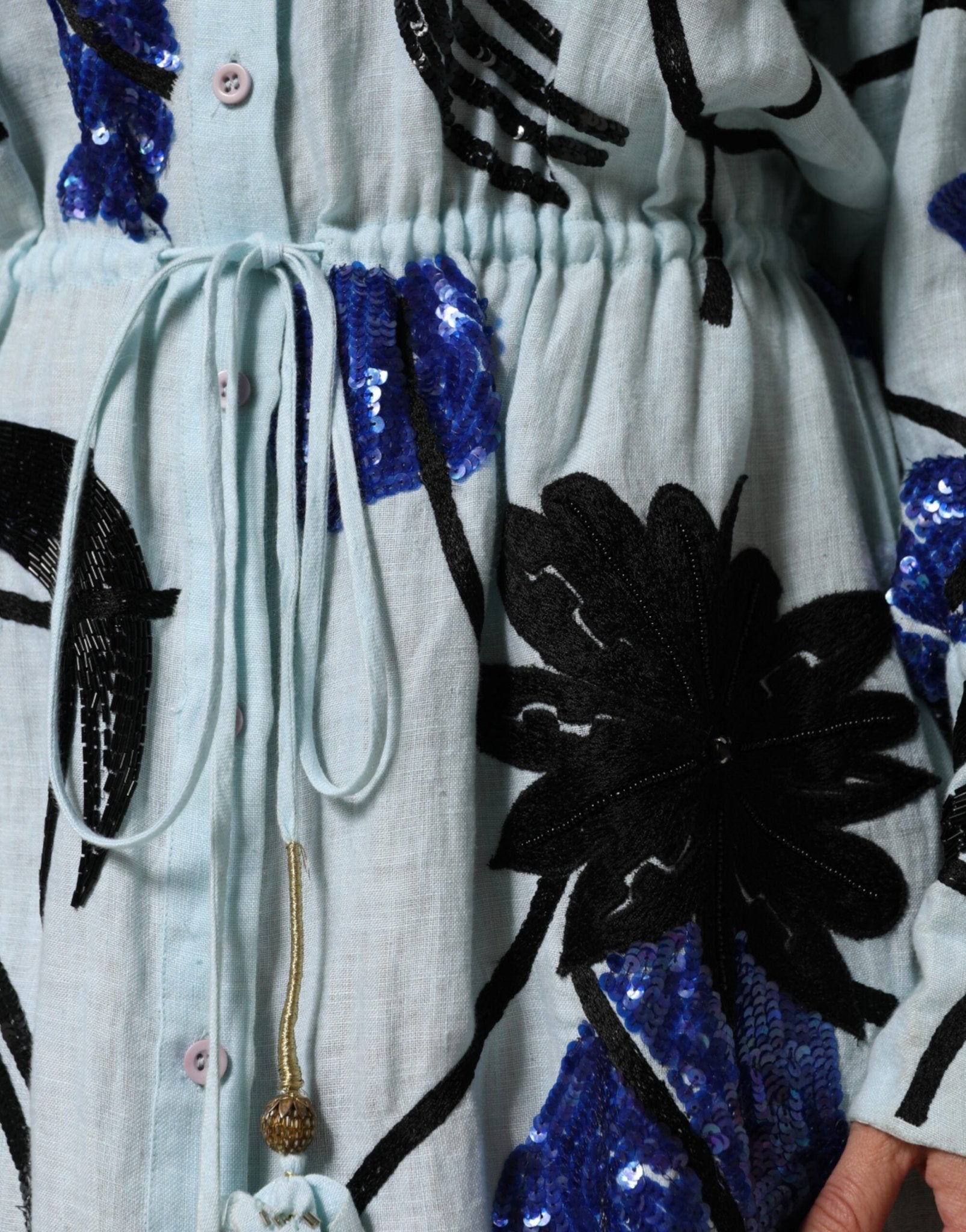Christian Pellizzari Blue Sequin Embellished Shirt Maxi Dress - RIMODA
