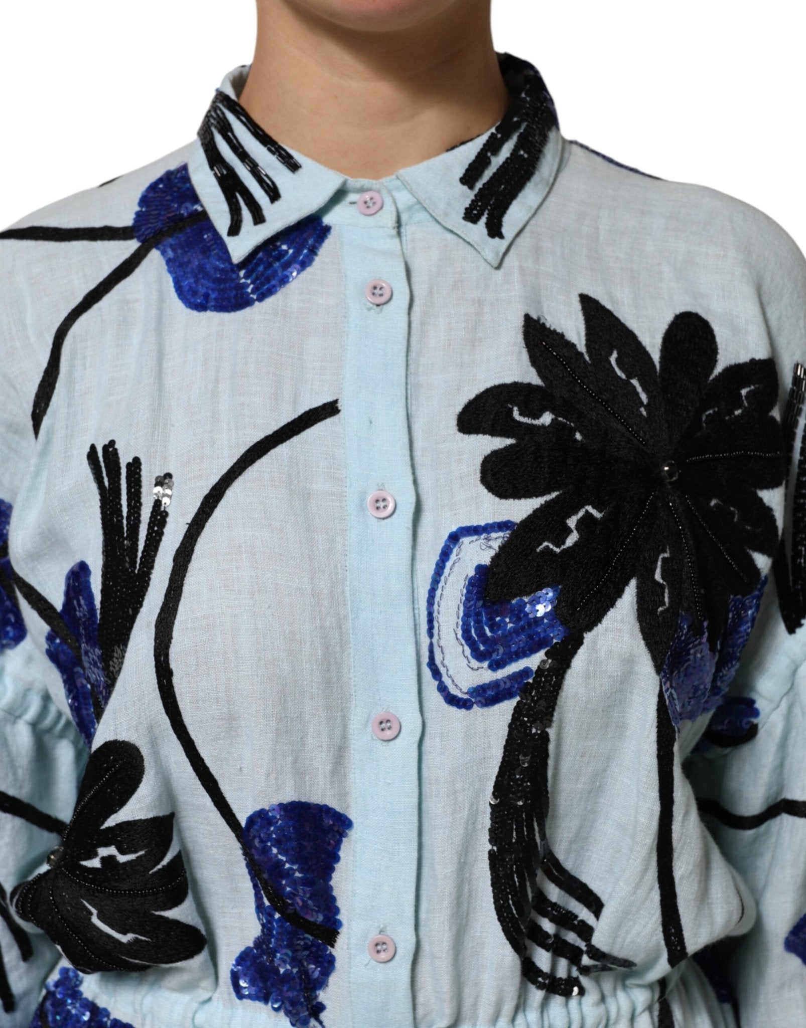 Christian Pellizzari Blue Sequin Embellished Shirt Maxi Dress - RIMODA
