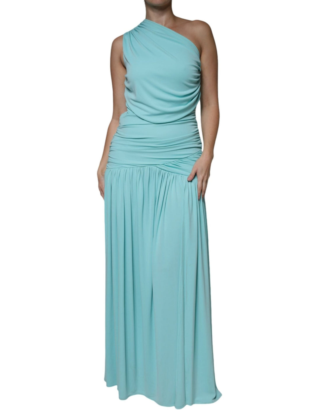 Christian Pellizzari Light Blue Jersey Long Drape One Shoulder Dress - RIMODA