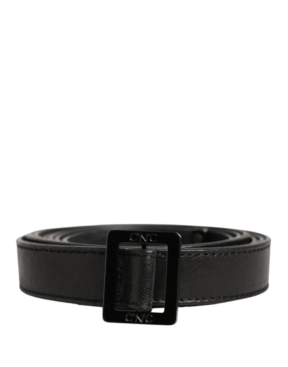 Costume National Black Leather Square Metal Buckle Waist Belt - RIMODA