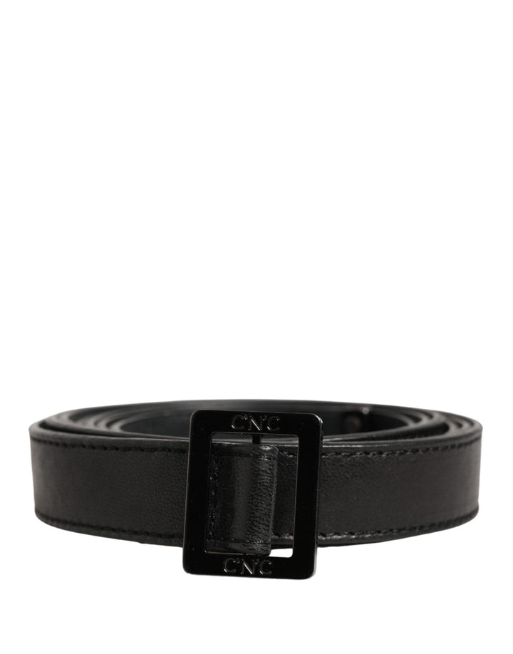 Costume National Black Leather Square Metal Buckle Waist Belt - RIMODA