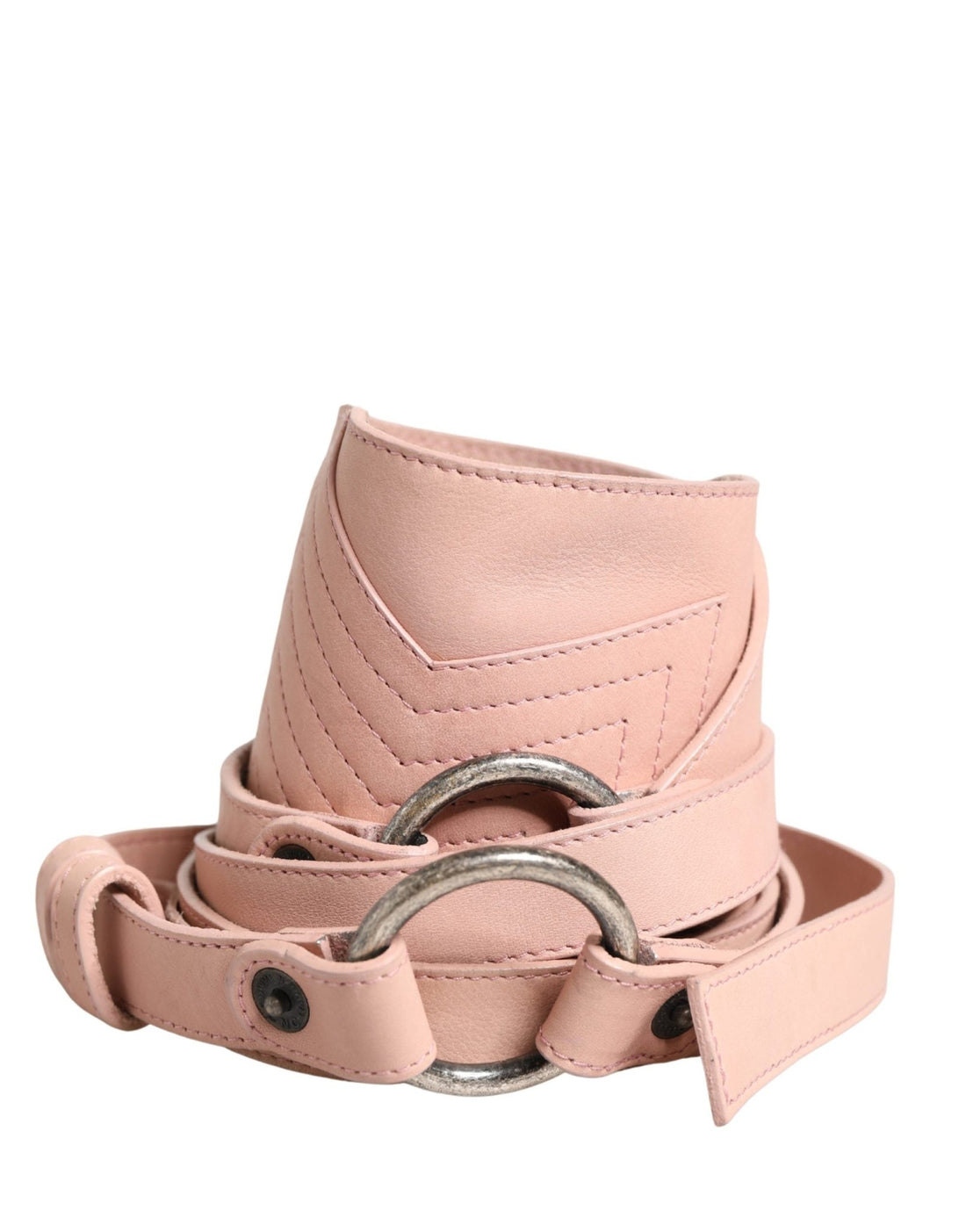 Costume National Light Pink Leather Wide Waist Round Buckle Belt - RIMODA