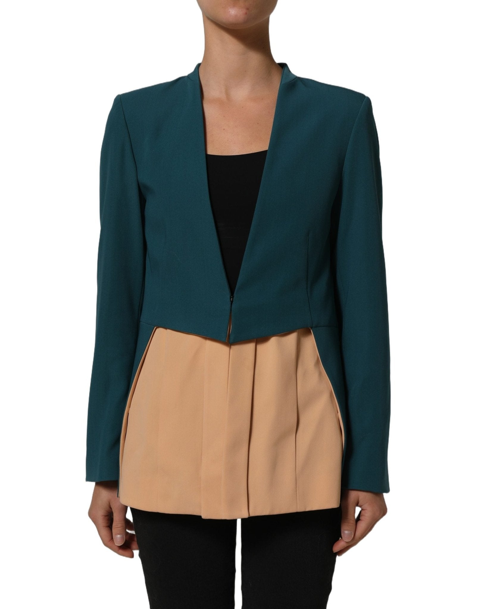 CO|TE Dark Green Beige Polyester Overcoat Women Blazer Jacket - RIMODA