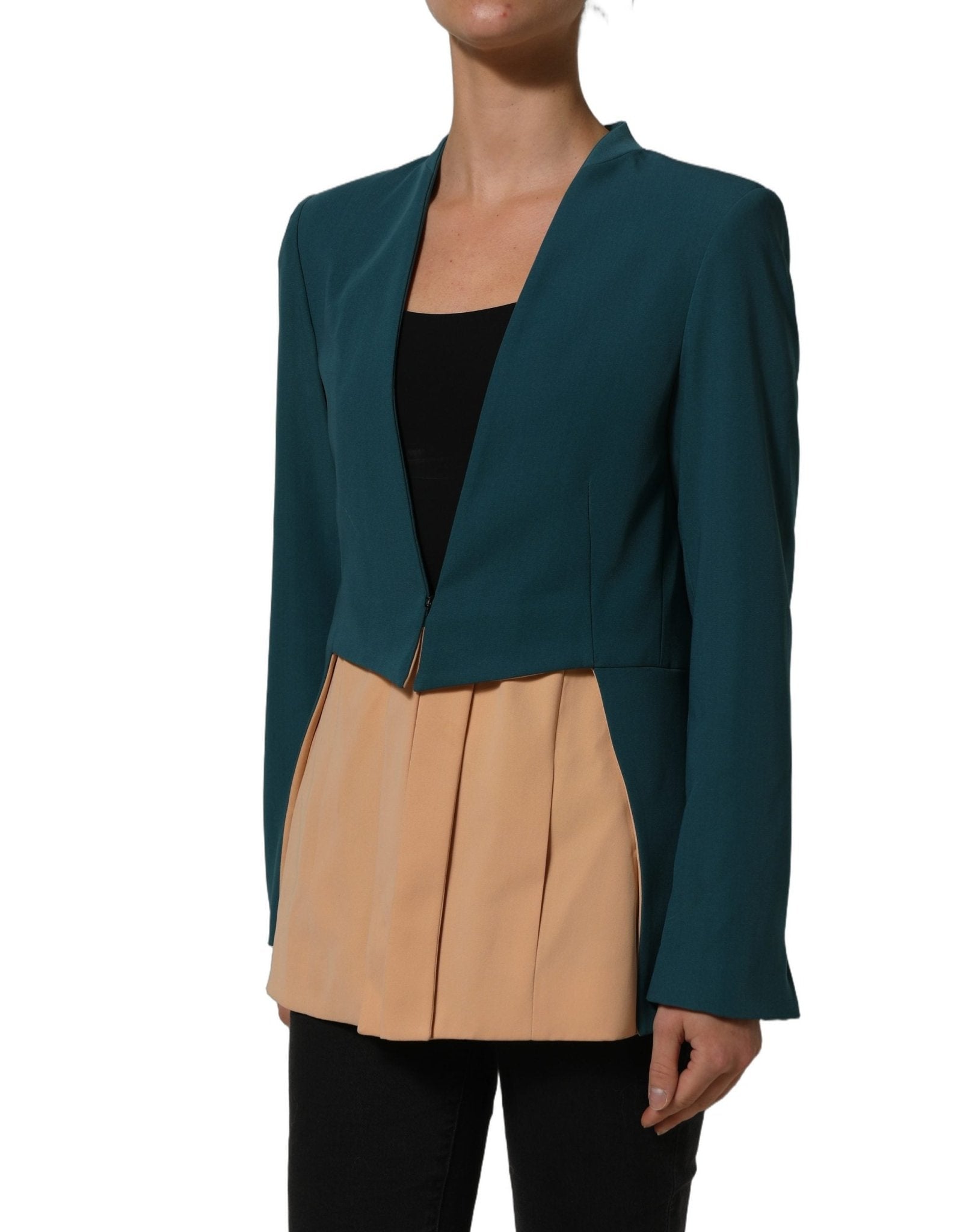 CO|TE Dark Green Beige Polyester Overcoat Women Blazer Jacket - RIMODA