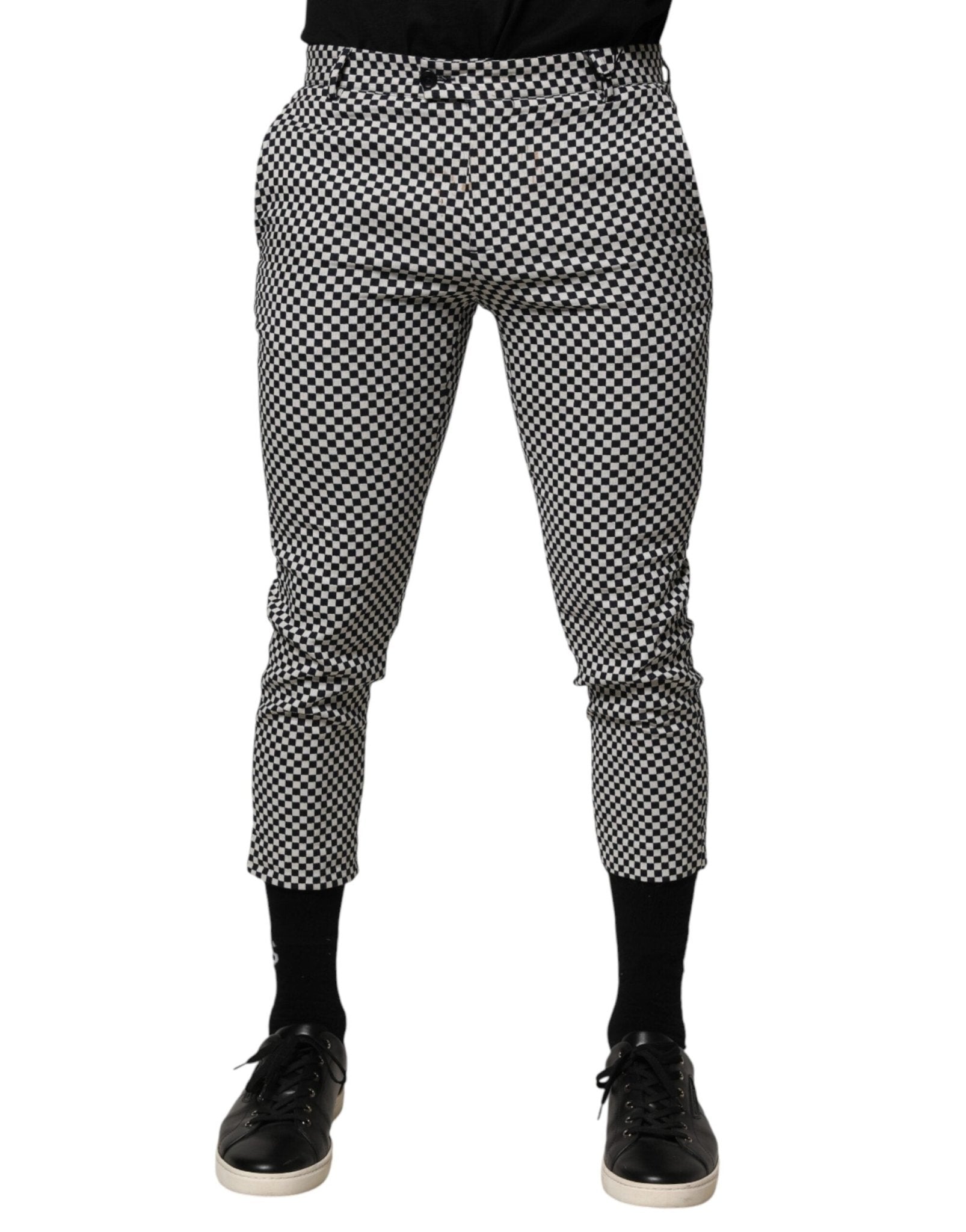 Daniele Alessandrini Black White Checkered Men Cropped Pants - RIMODA