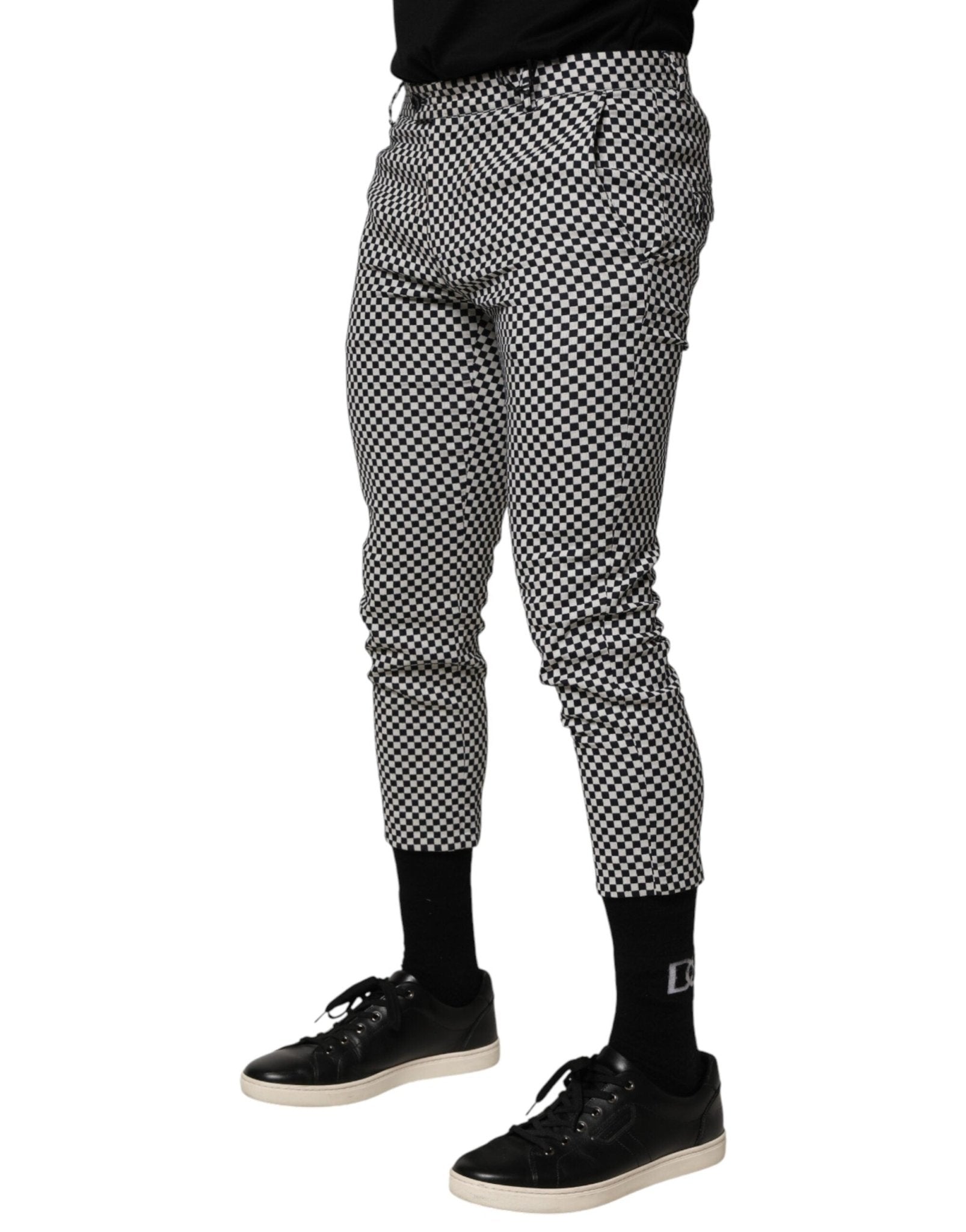 Daniele Alessandrini Black White Checkered Men Cropped Pants - RIMODA