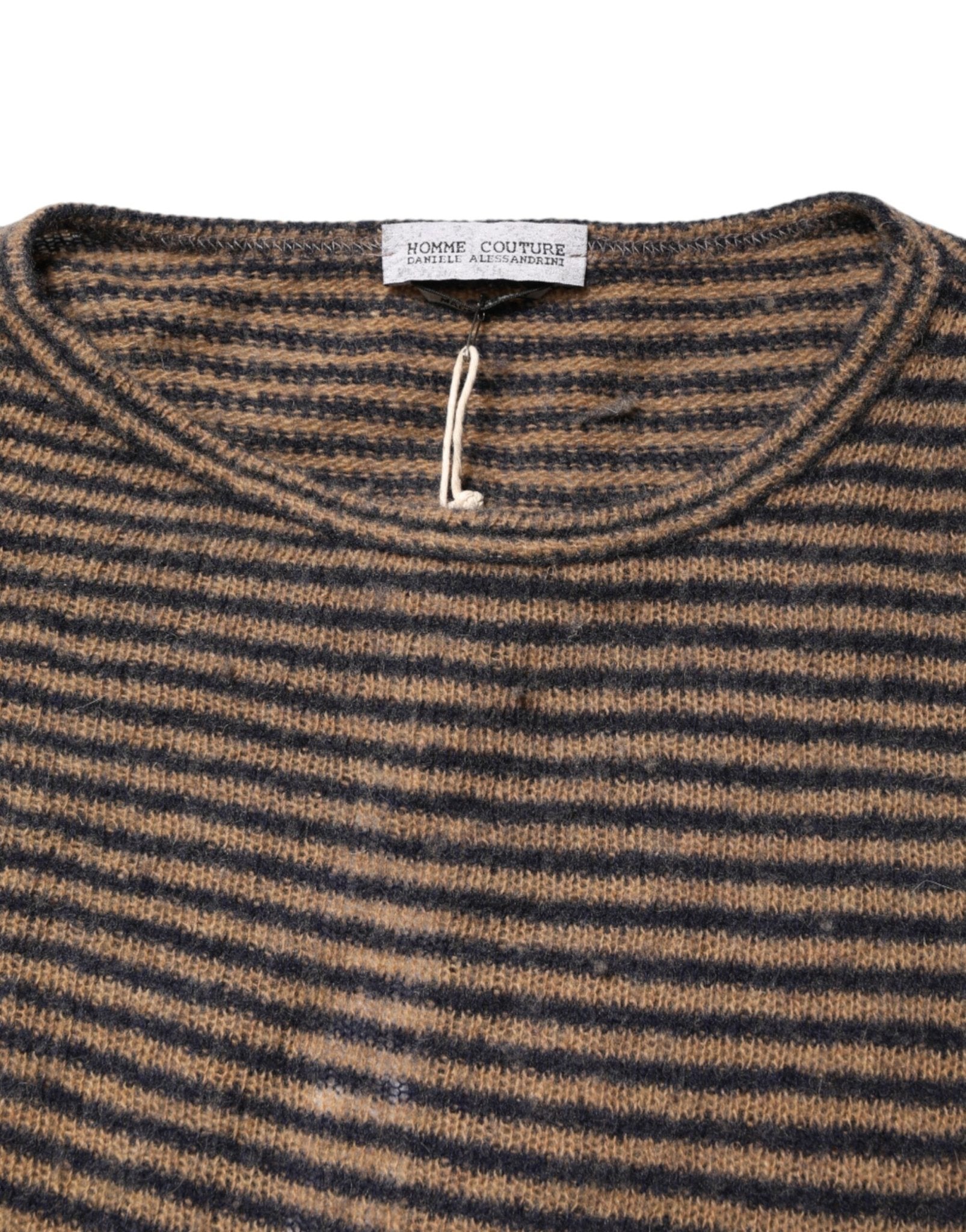 Daniele Alessandrini Brown Black Stripes Wool Crew Neck Pullover Sweater - RIMODA