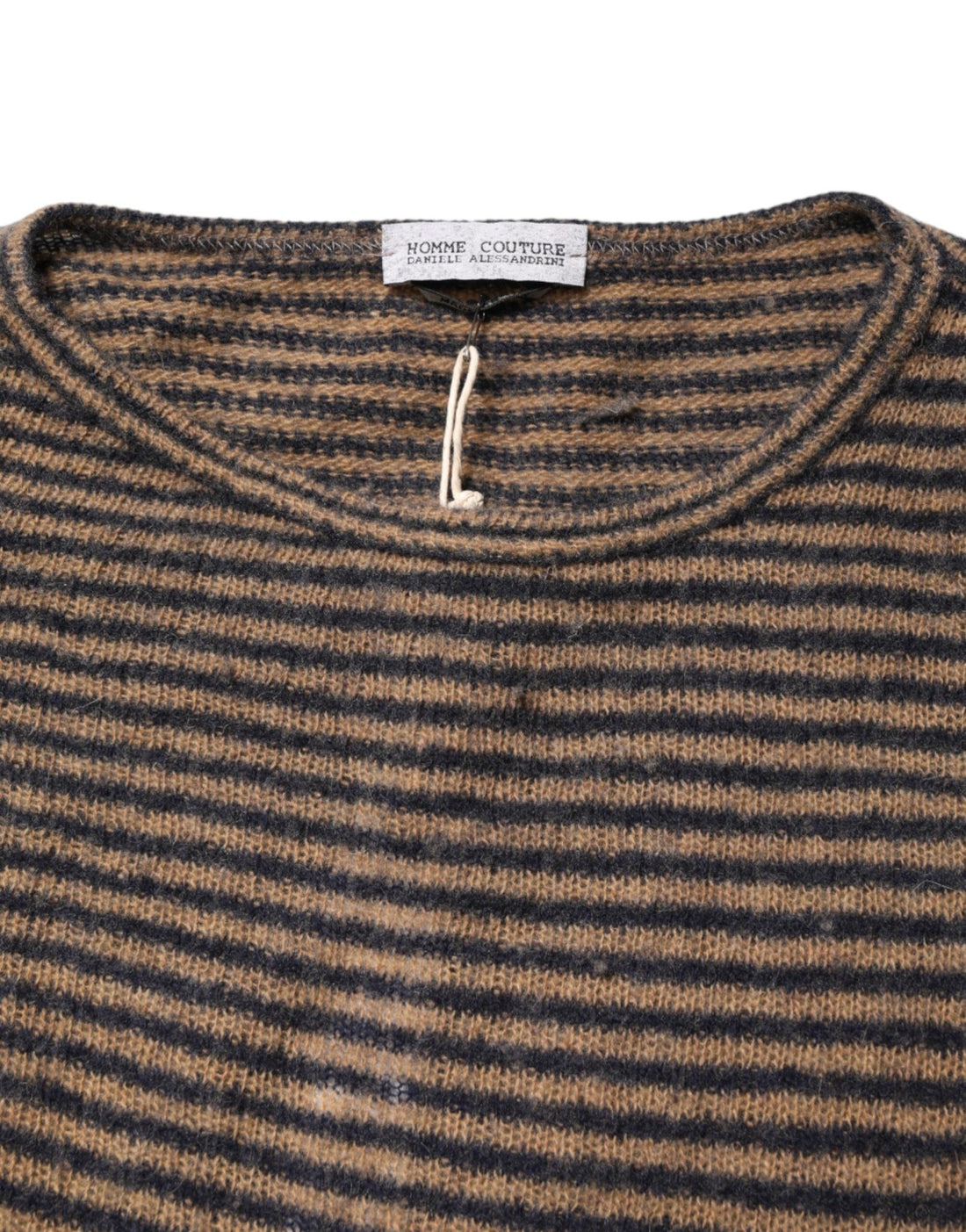 Daniele Alessandrini Brown Black Stripes Wool Crew Neck Pullover Sweater - RIMODA