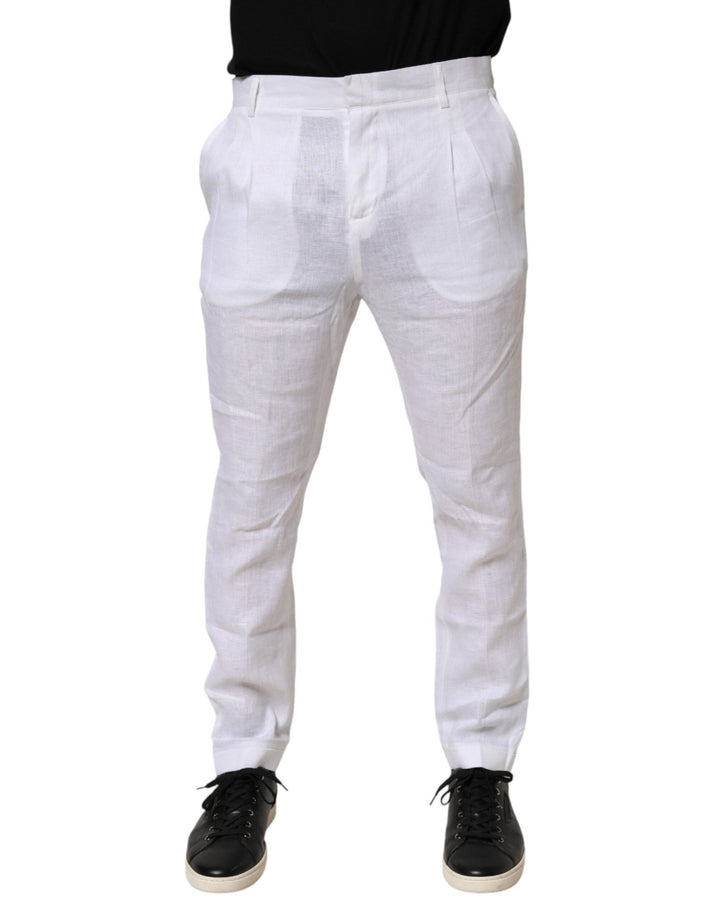 Daniele Alessandrini White Linen Formal Dress Trouser Pants - RIMODA