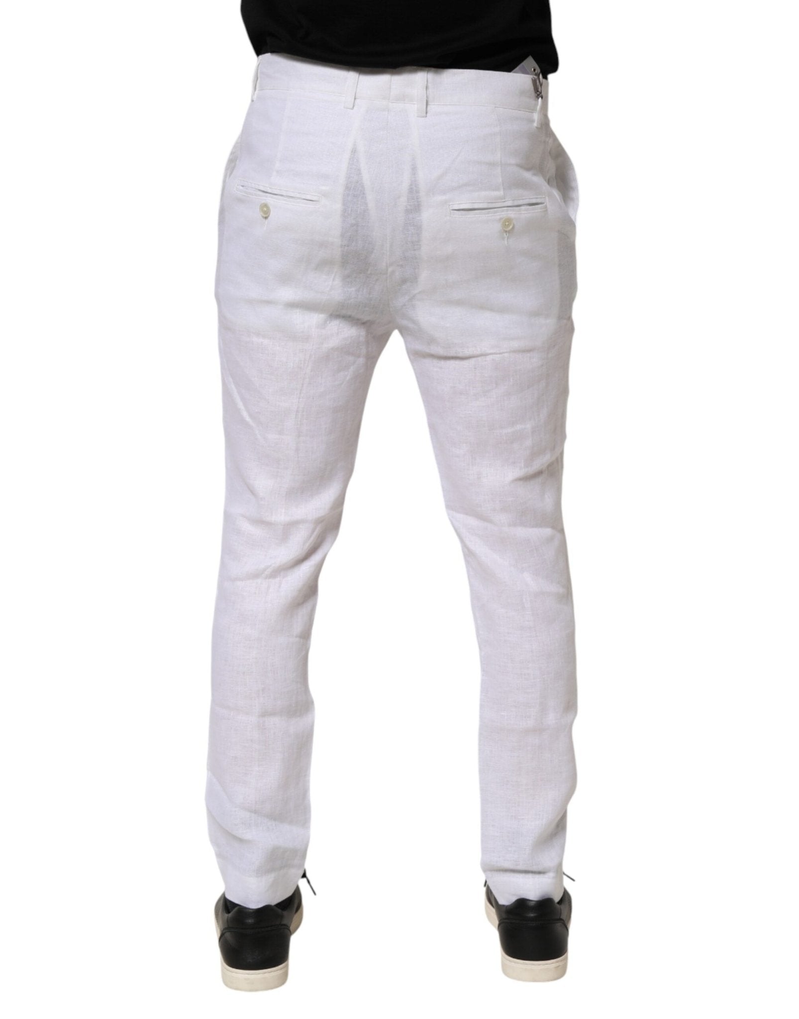 Daniele Alessandrini White Linen Formal Dress Trouser Pants - RIMODA