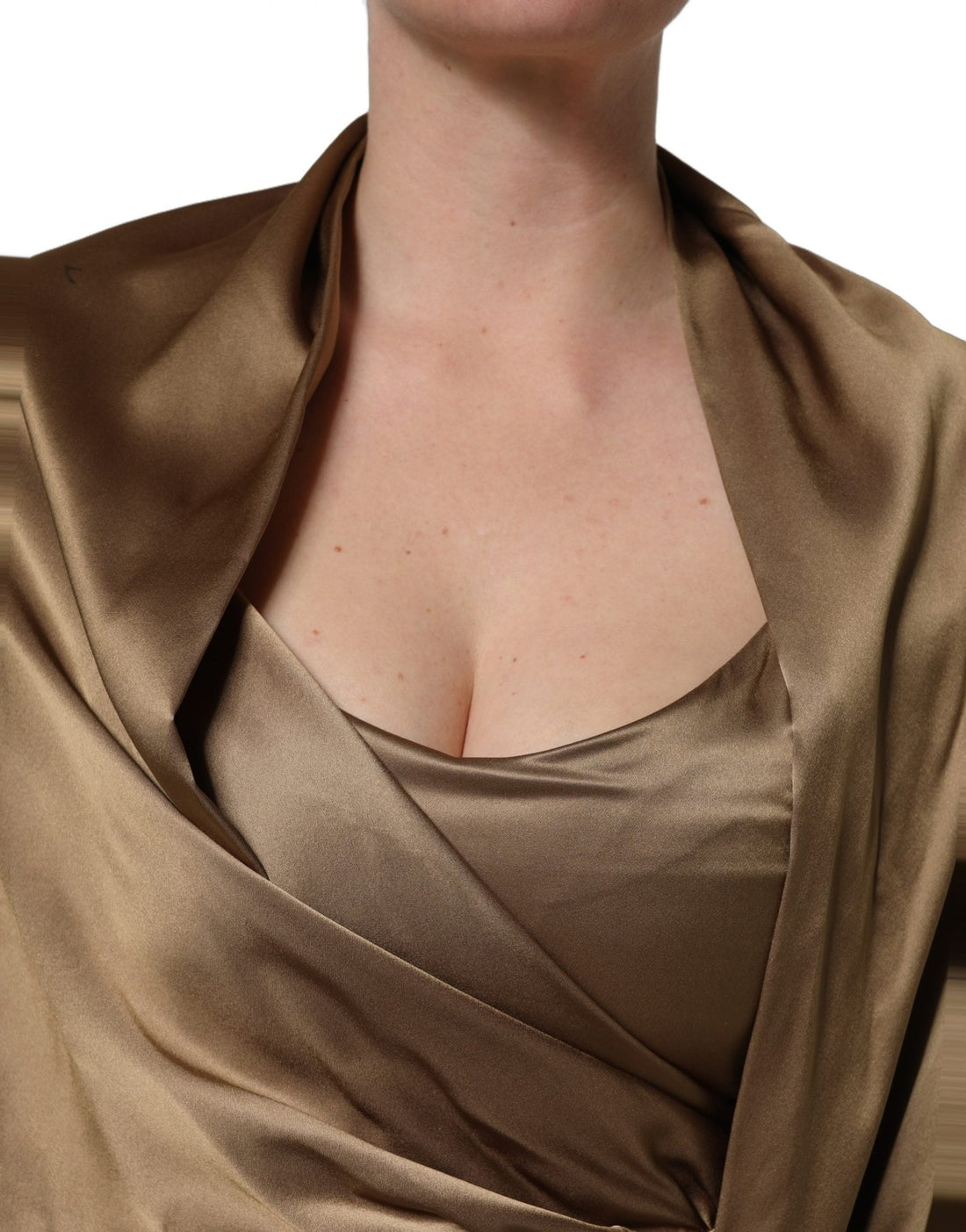 Dodo Bar Or Bronze Toned Satin Fringe Hemmed Shawl Midi Dress - RIMODA