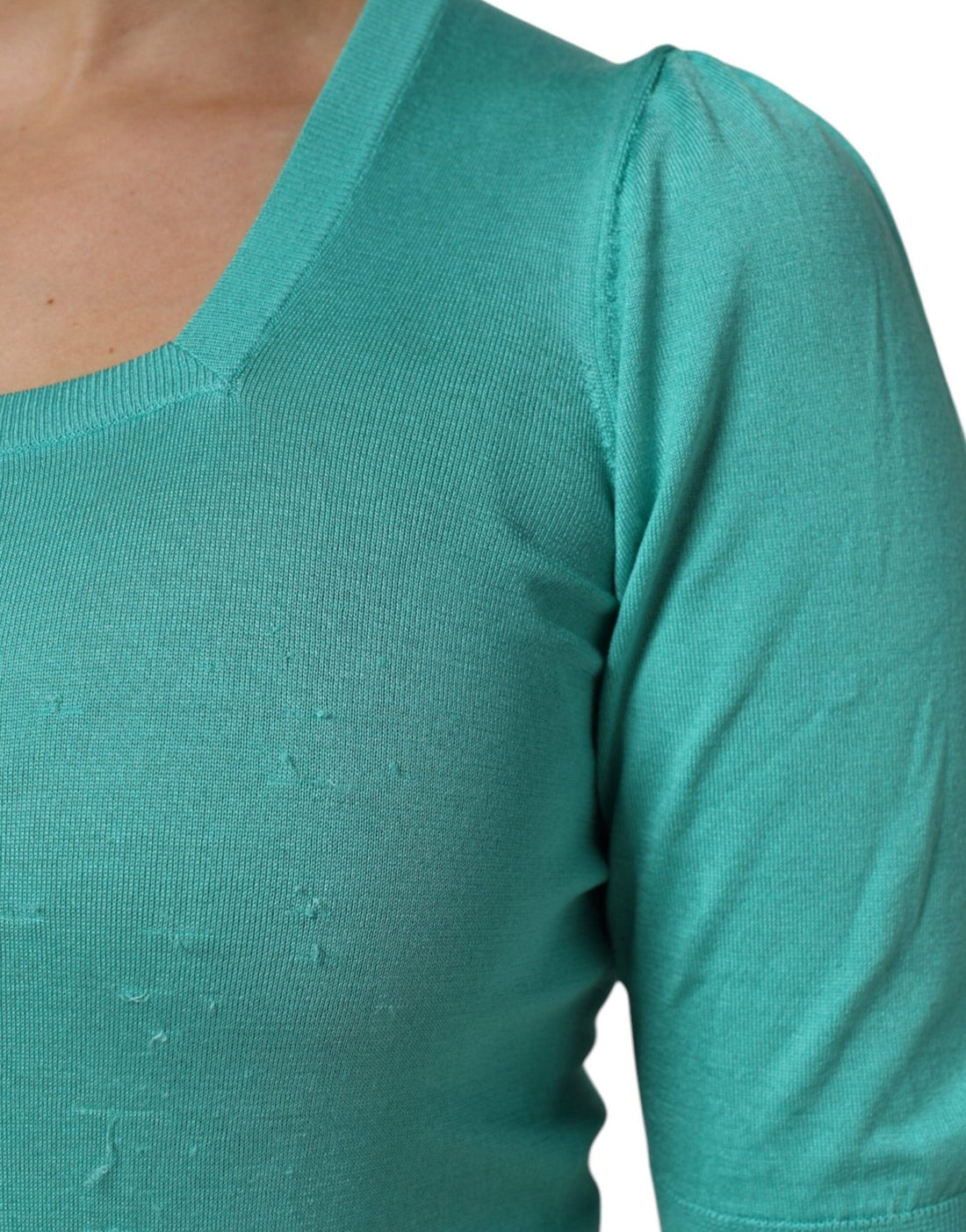 Dolce & Gabbana Aqua Blue Silk Short Sleeves Square Neck Top - RIMODA