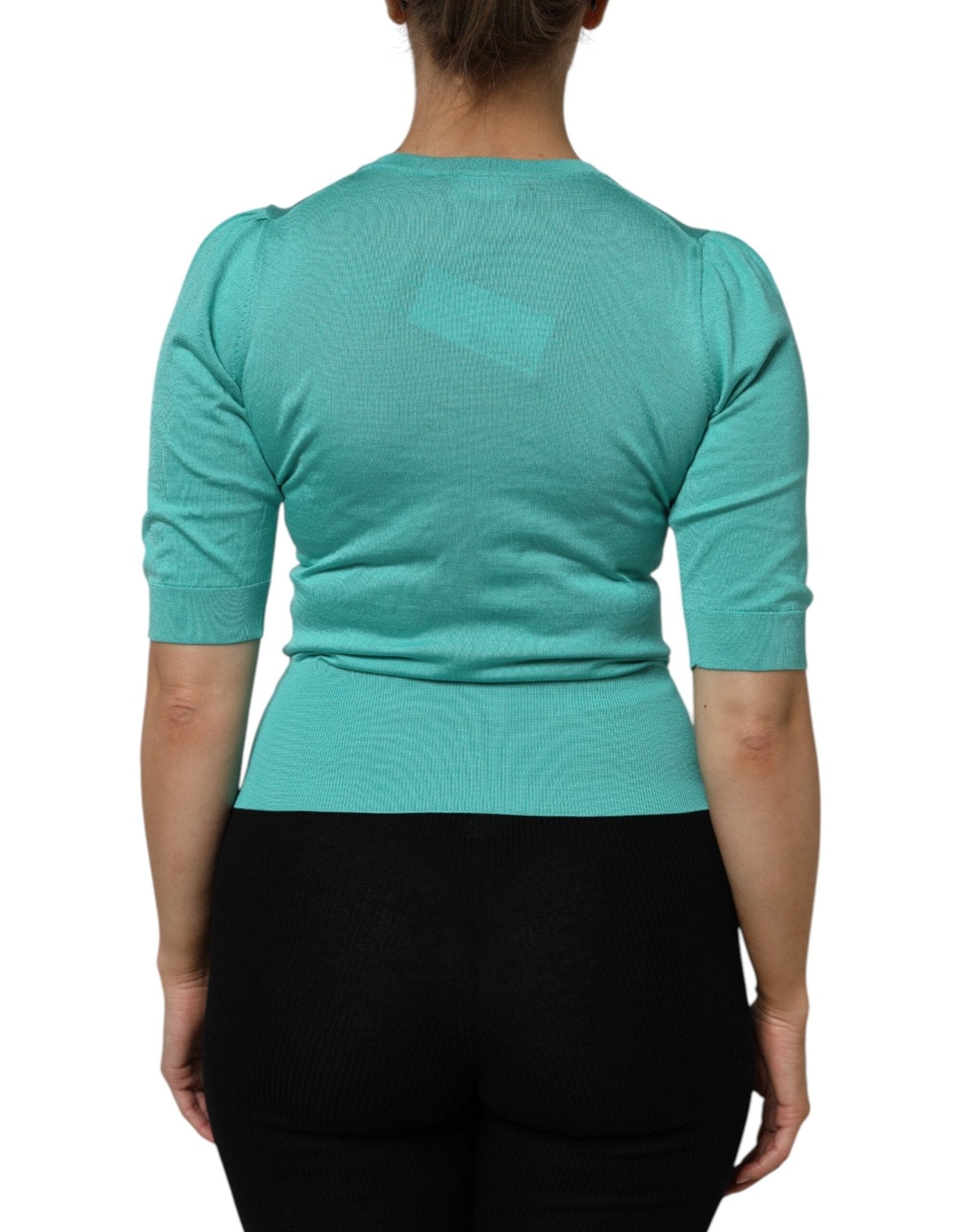 Dolce & Gabbana Aqua Blue Silk Short Sleeves Square Neck Top - RIMODA