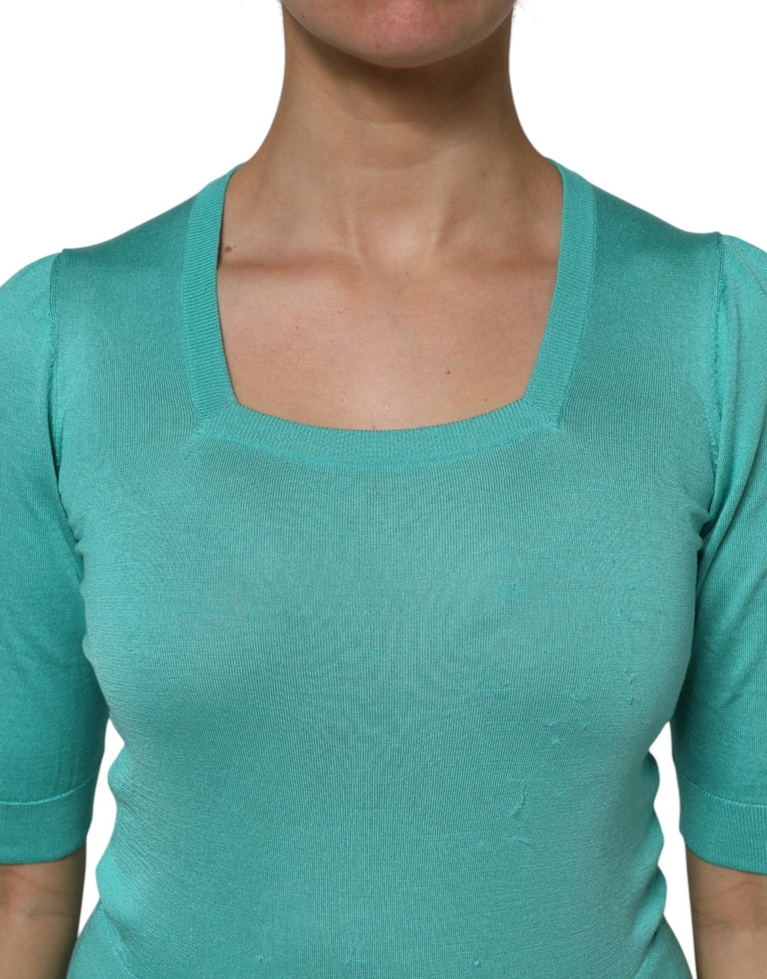 Dolce & Gabbana Aqua Blue Silk Short Sleeves Square Neck Top - RIMODA