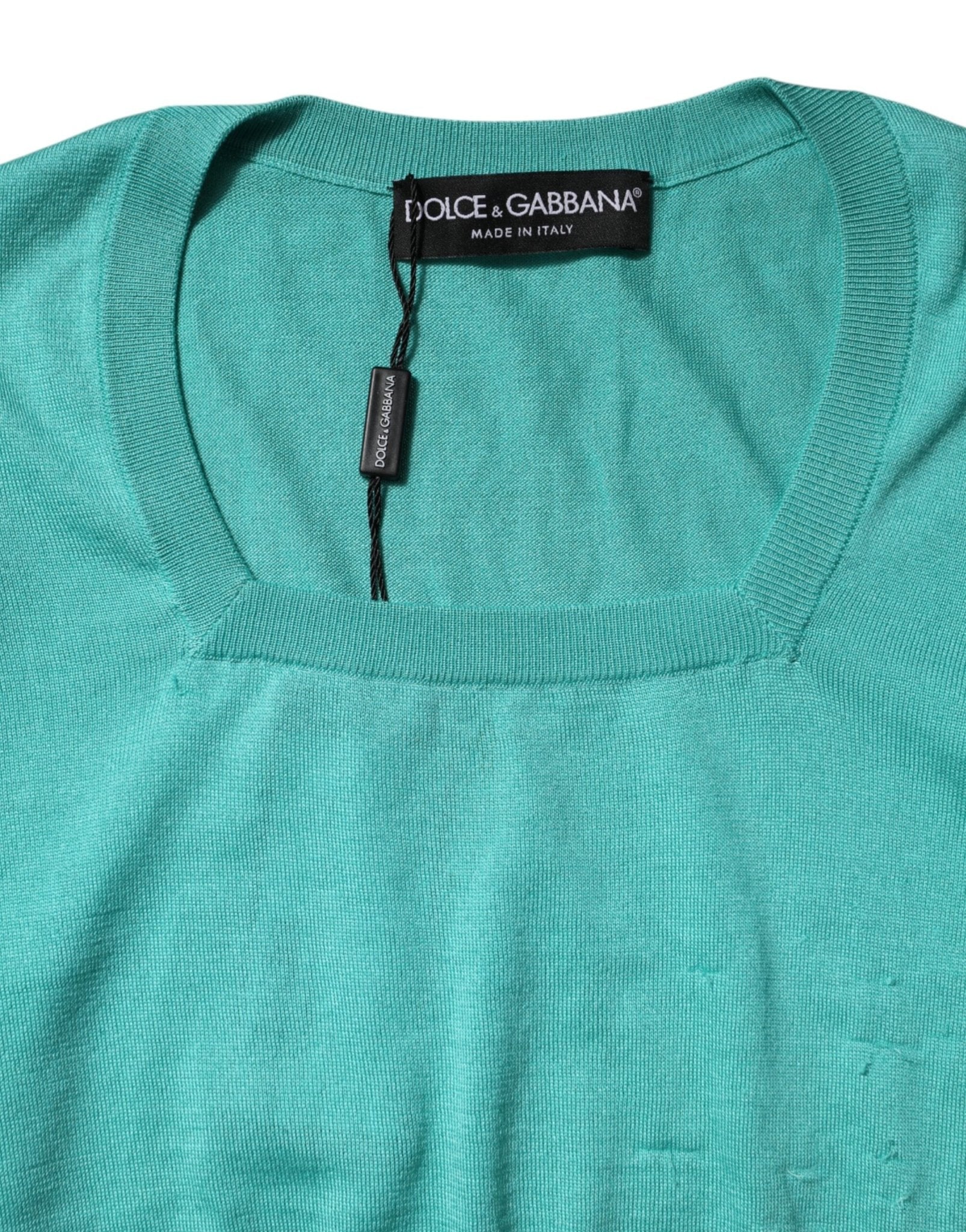Dolce & Gabbana Aqua Blue Silk Short Sleeves Square Neck Top - RIMODA