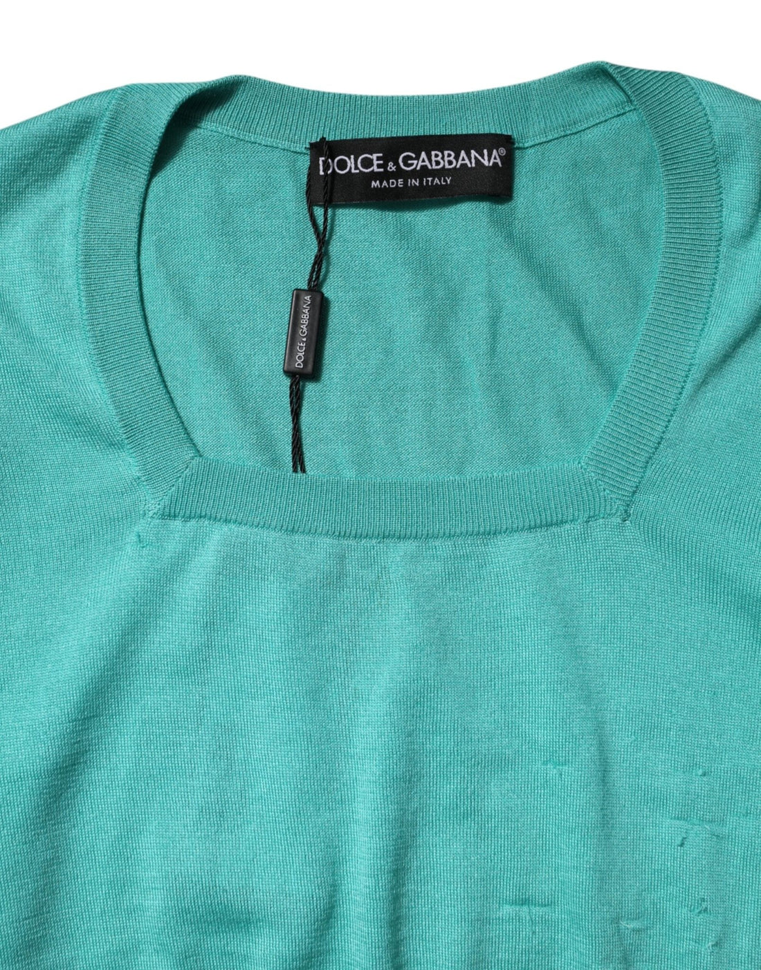 Dolce & Gabbana Aqua Blue Silk Short Sleeves Square Neck Top - RIMODA